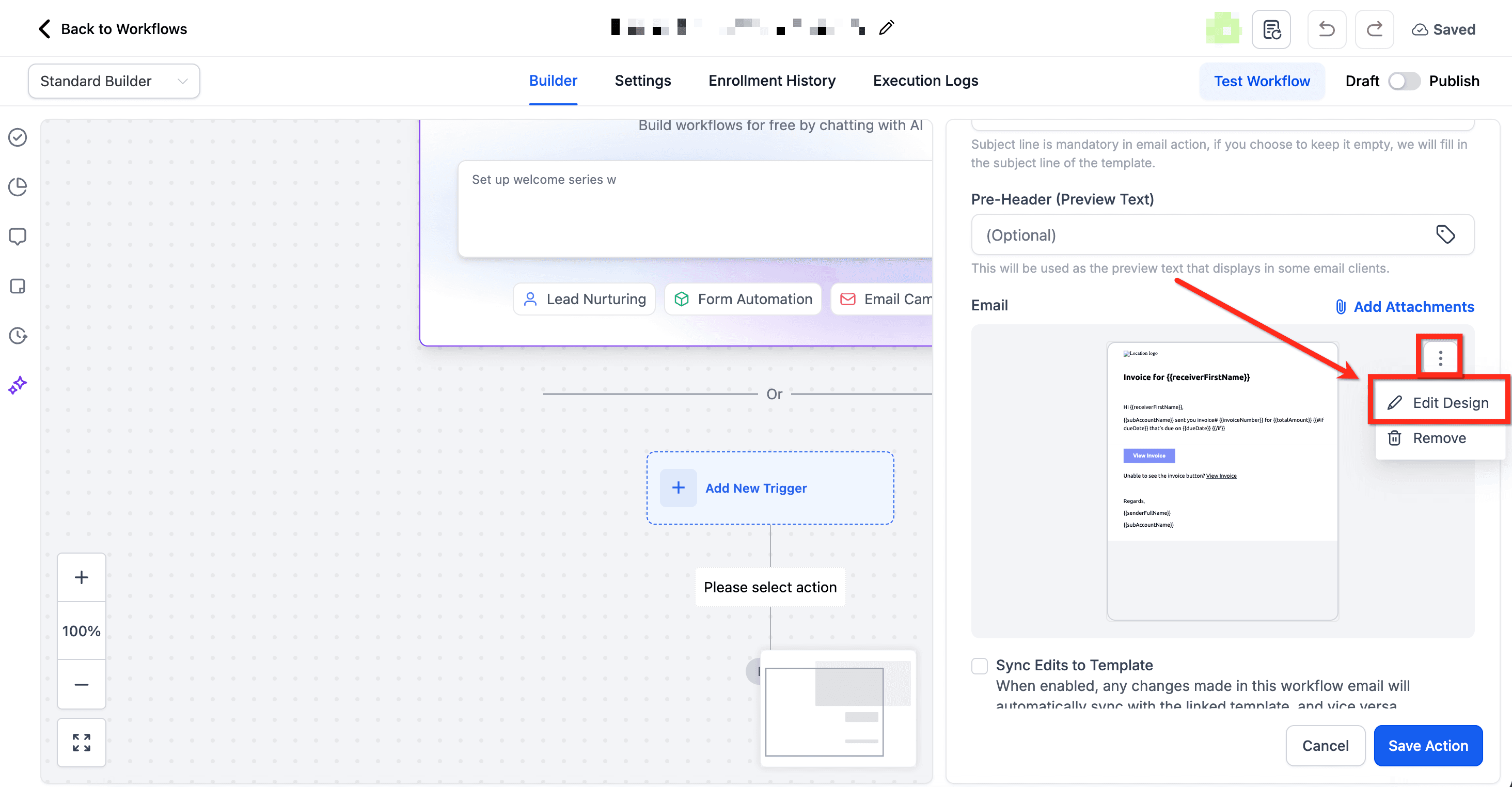 Schermata 8 — Gestione dei Template Email negli Step del Workflow