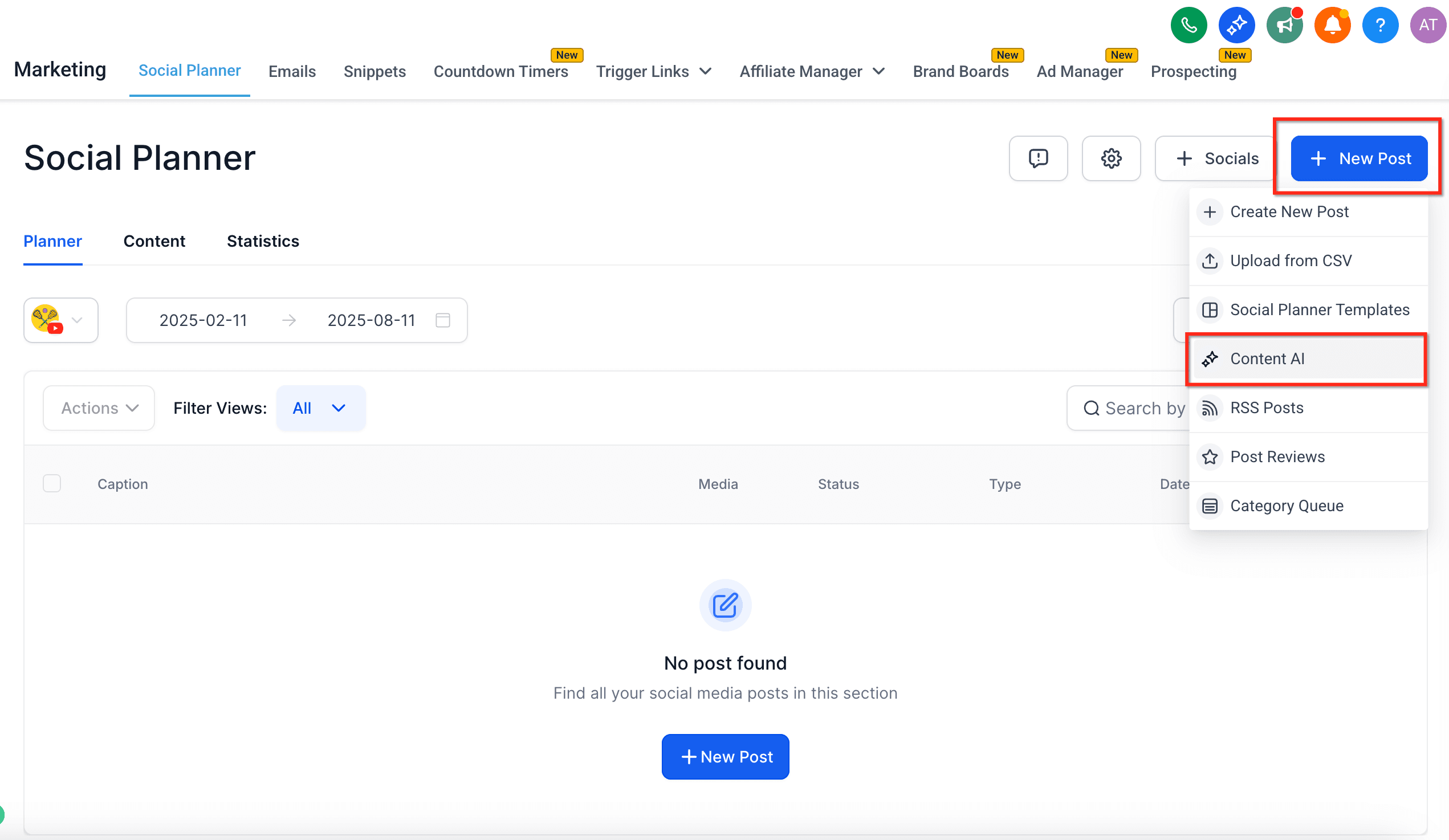 Schermata 2 — Content AI con Social Planner