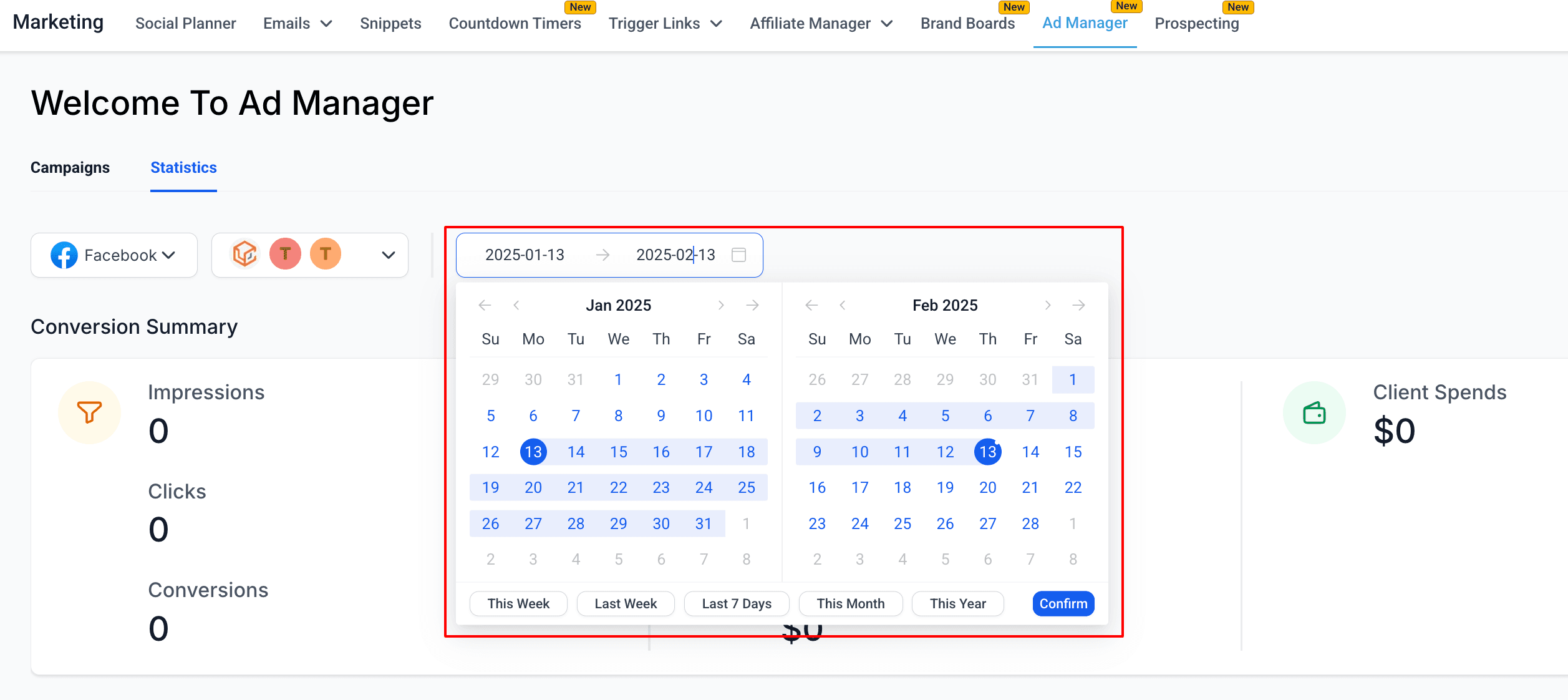 Schermata 7 — Ad Manager - Statistiche delle Campaign pubblicitarie
