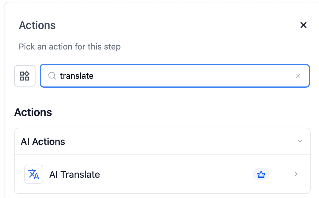 Schermata 1 — Azione Workflow - AI Translate