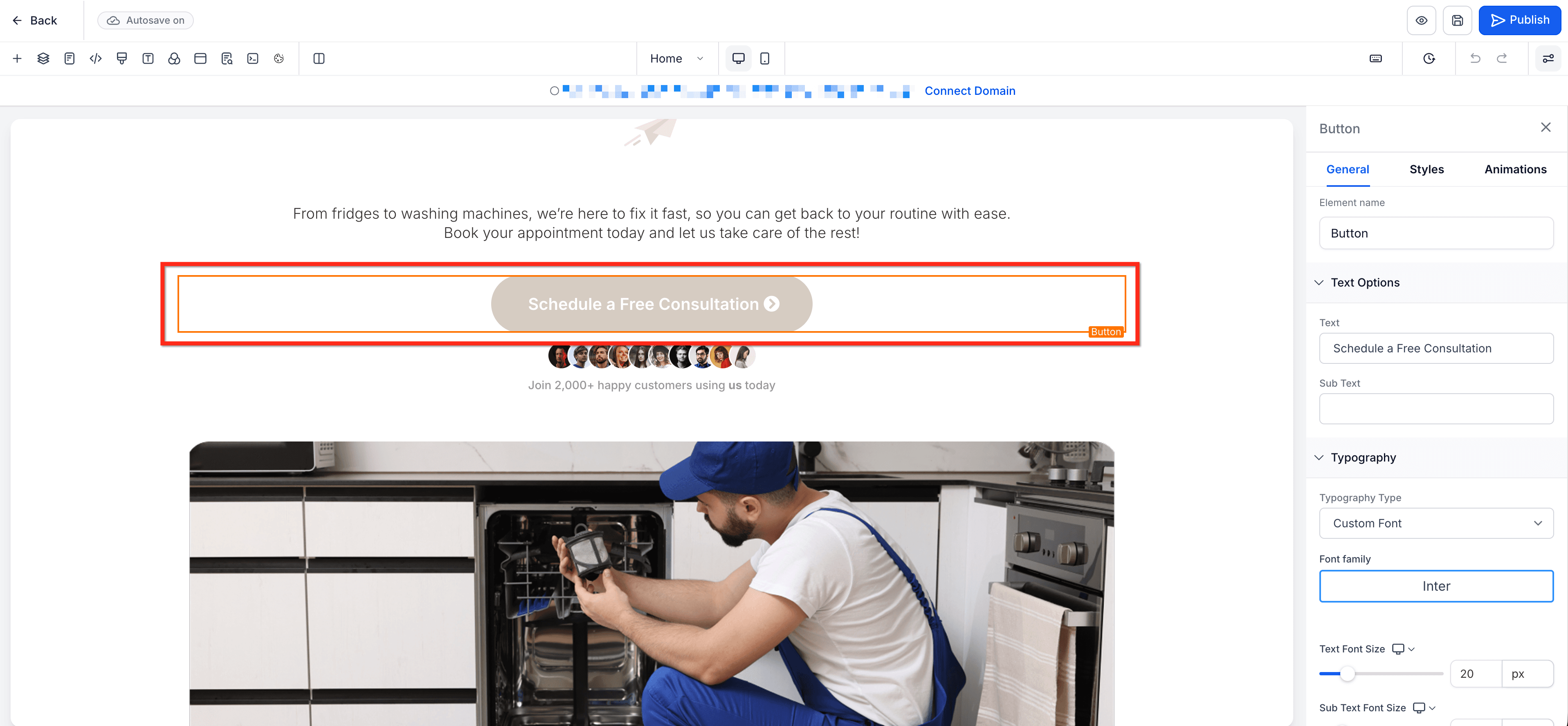 Schermata 1 — Controllo Bordi nel Page Builder