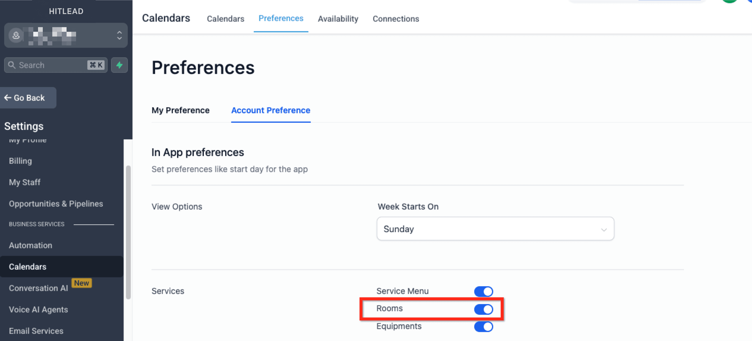 Schermata 1 — Creare le Stanze in HITLEAD