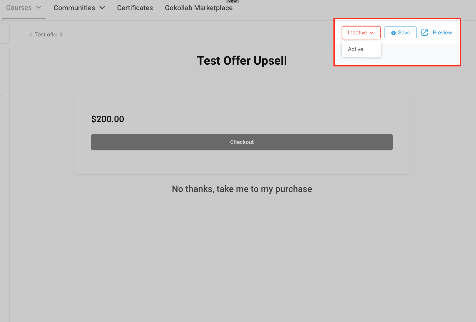 Schermata 9 — Upsell con un clic nelle Membership