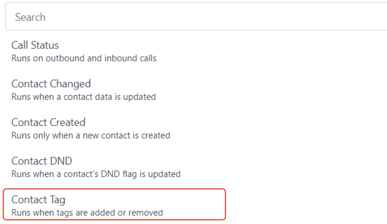 Schermata 1 — Workflow Trigger - Contact Tag