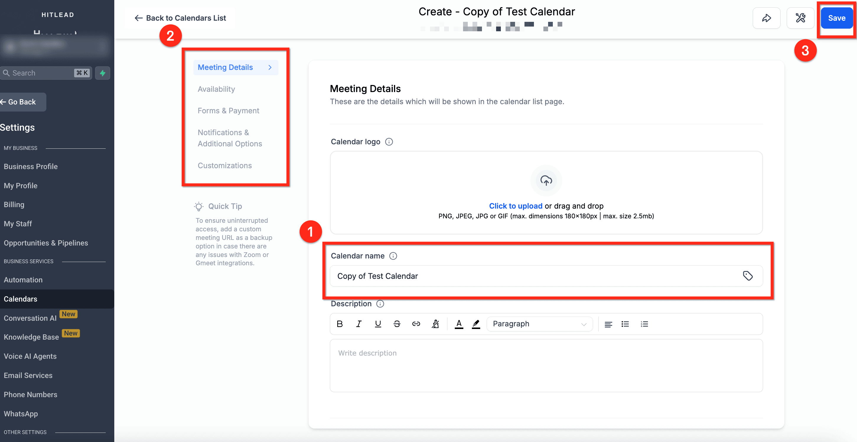 Schermata 3 — Come duplicare un Calendario