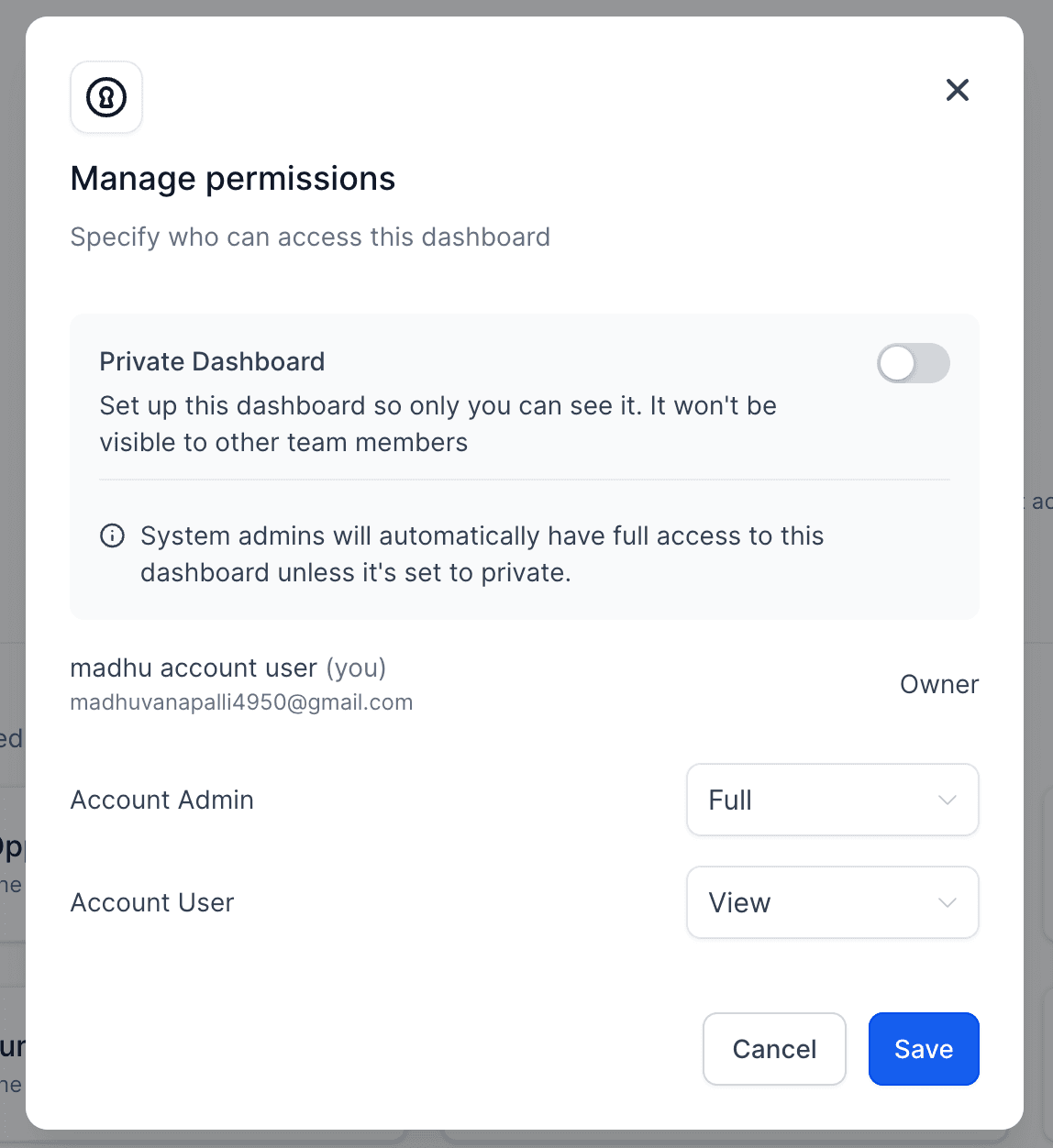 Schermata 7 — Come gestire i permessi della Dashboard
