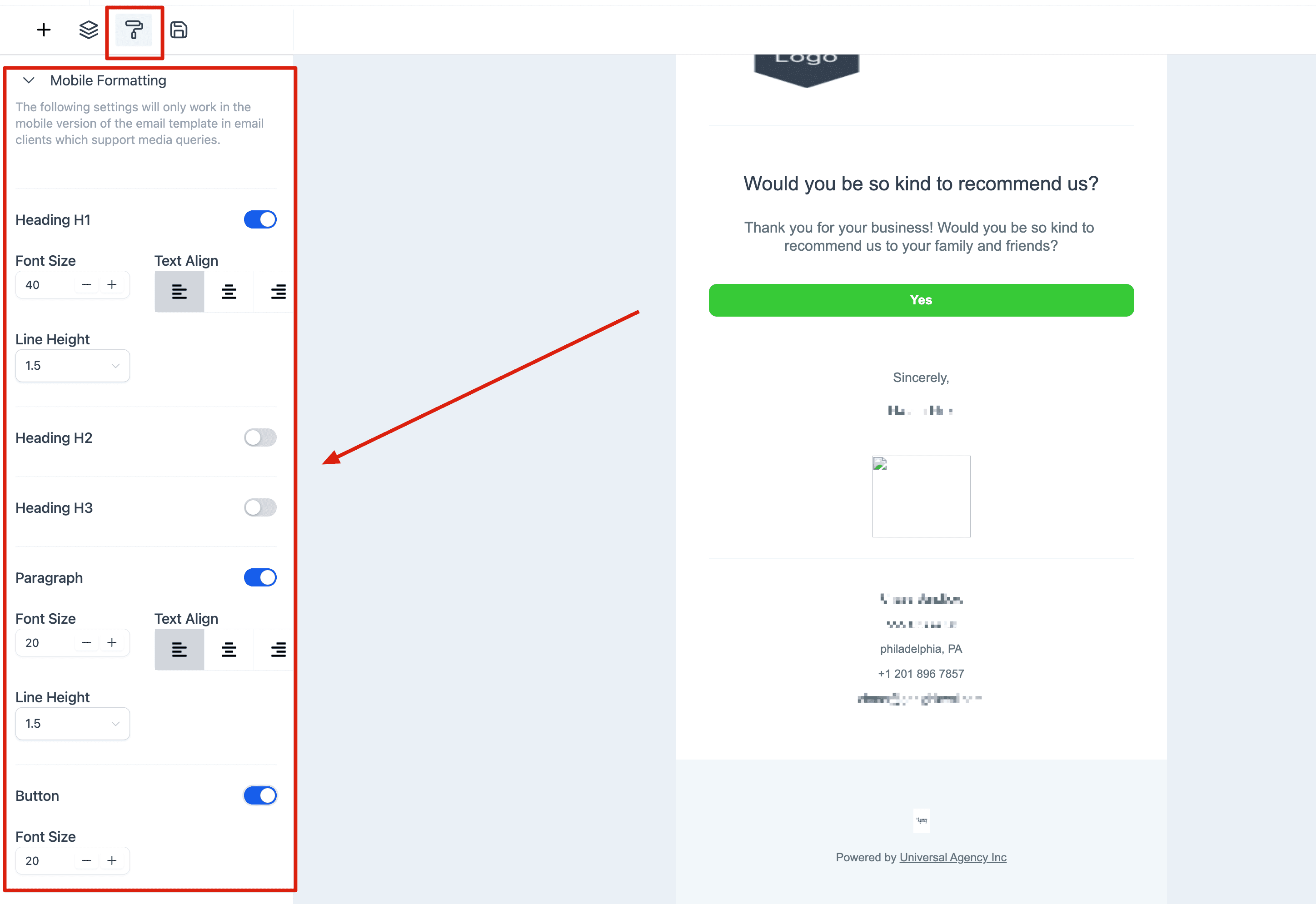 Schermata 62 — Come usare l'Email Builder e il suo Editor Inline