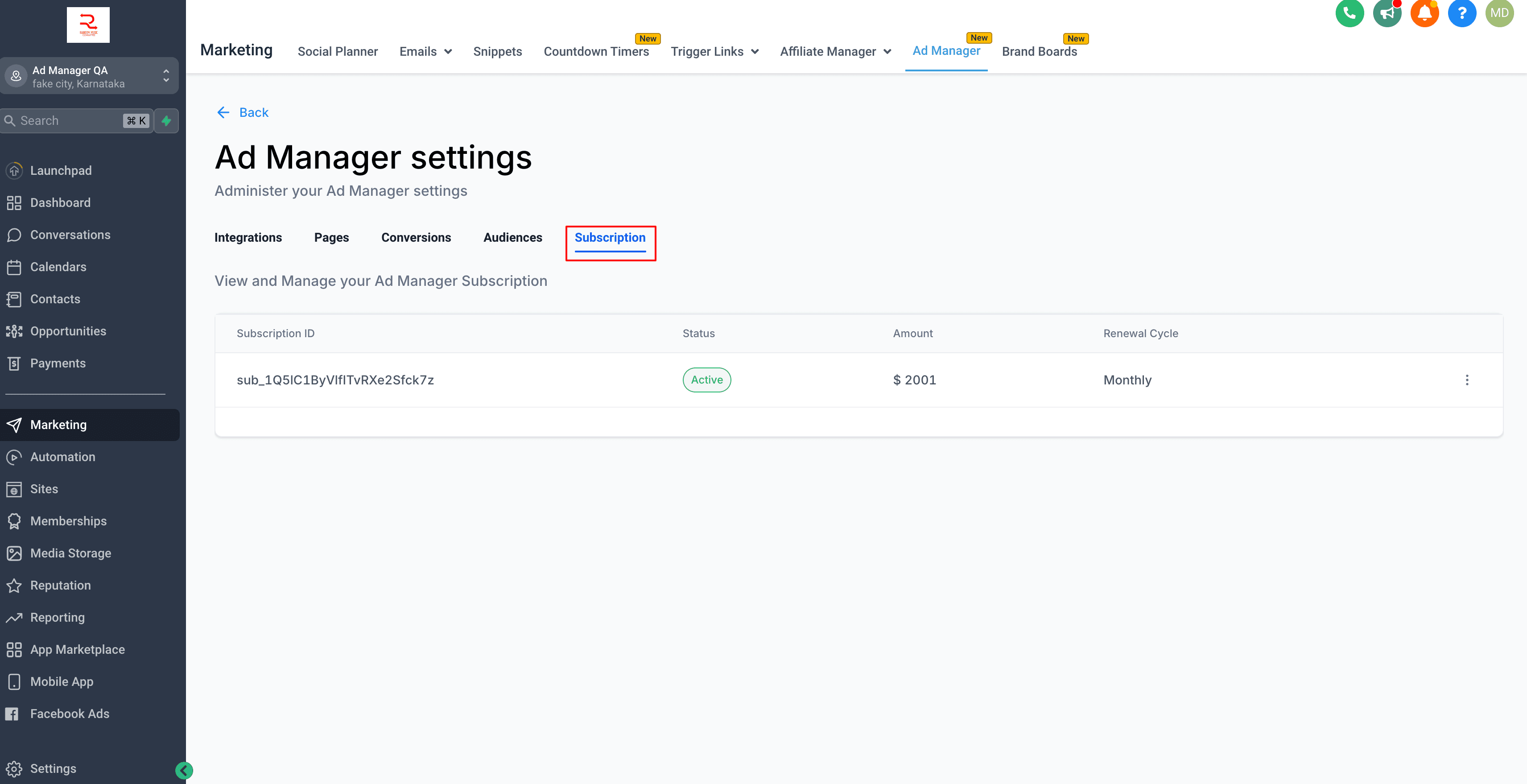 Schermata 2 — Come annullare l'abbonamento ad Ad Manager per un sub-account?