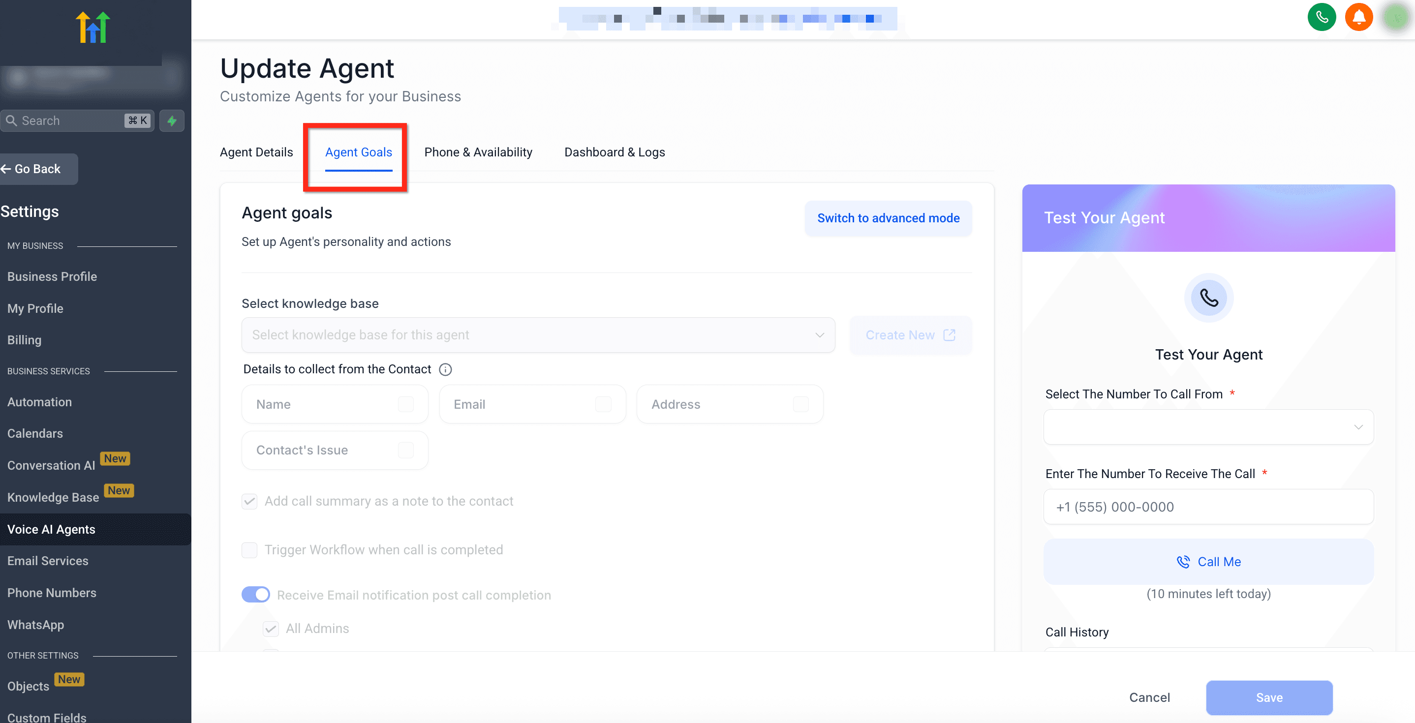 Schermata 6 — Gestione dei Permessi Granulari per gli Agenti Voice AI