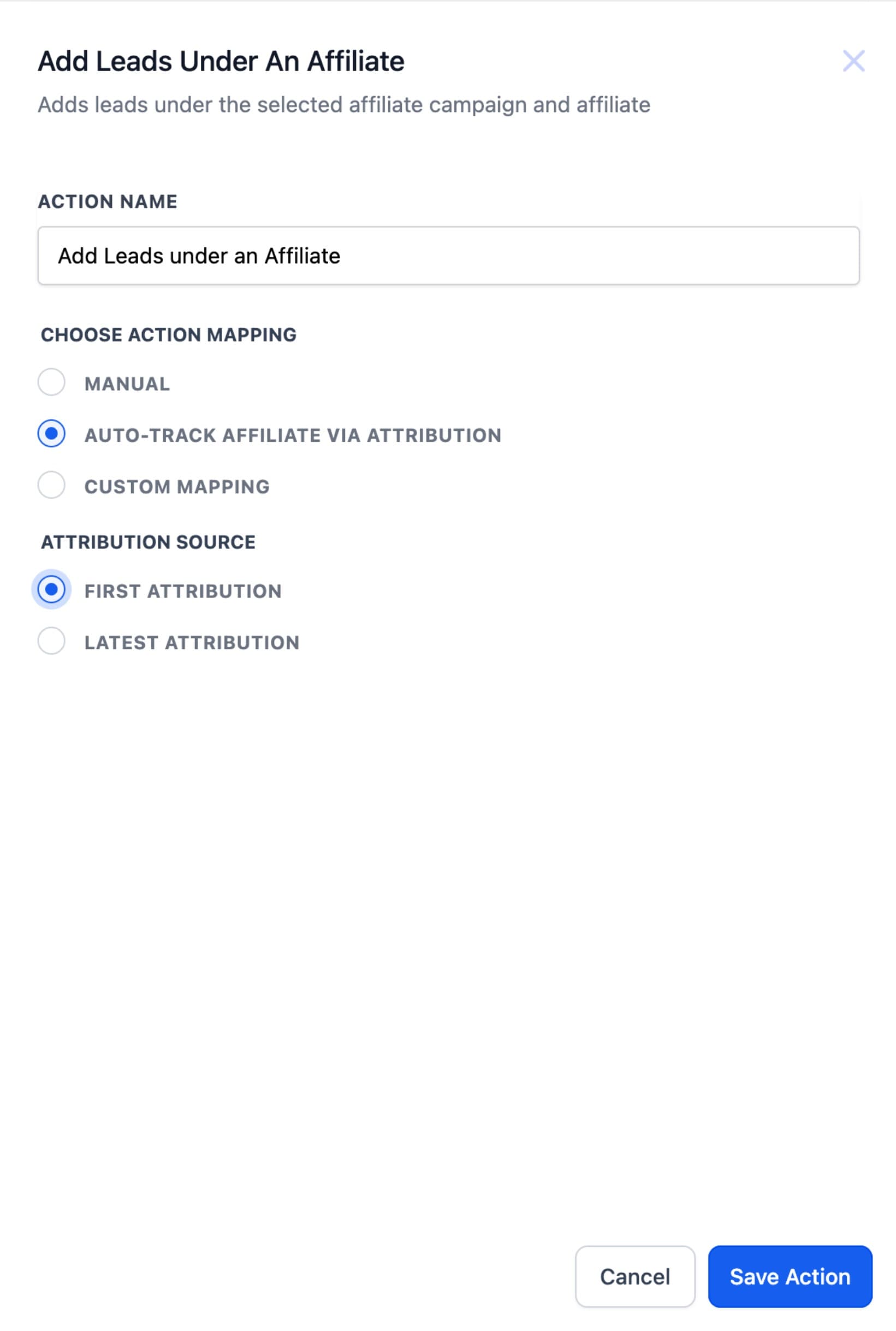 Schermata 2 — Azione Workflow - Aggiungi Lead a un Affiliato