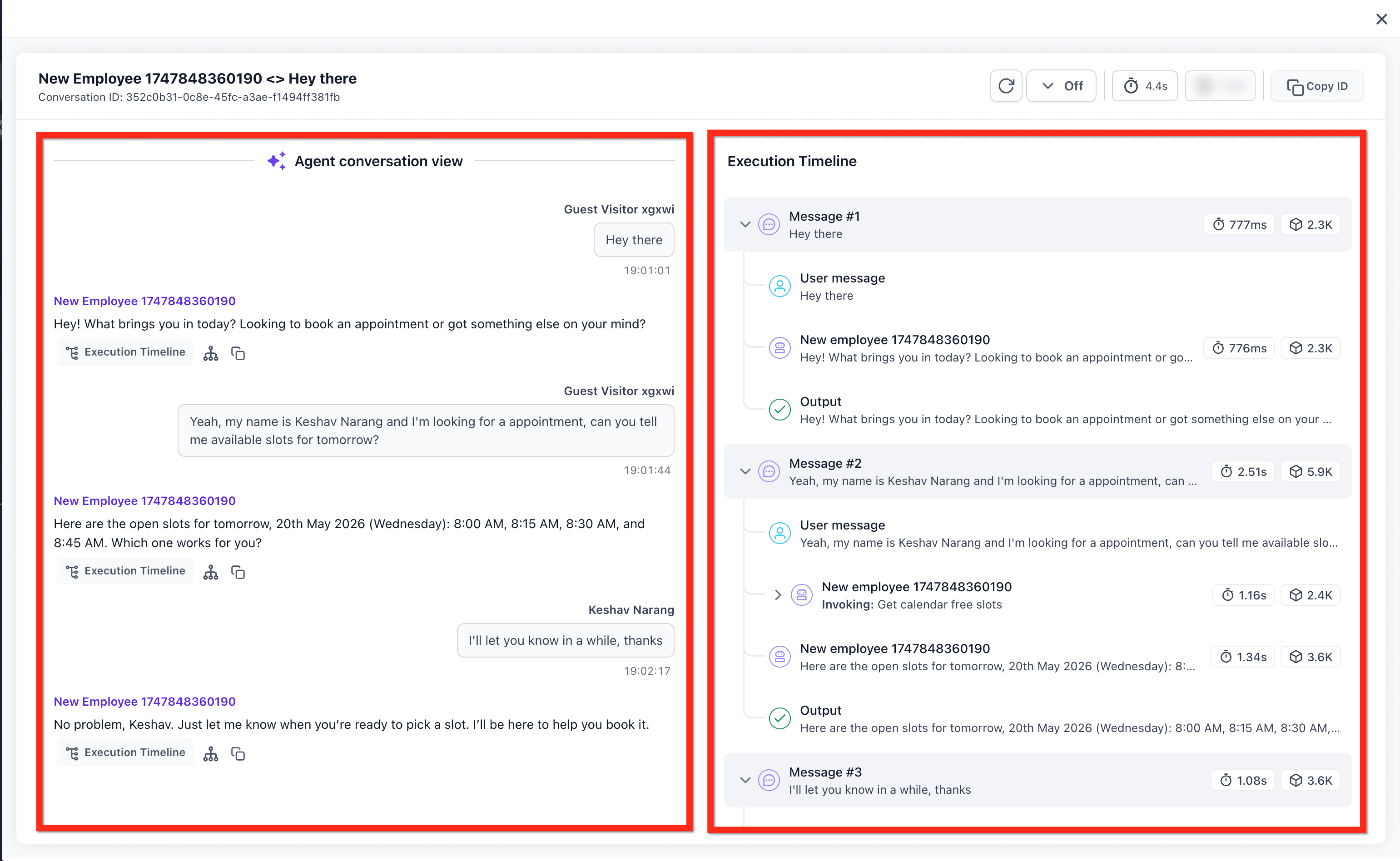 Schermata 1 — Conversation AI - Agent Logs