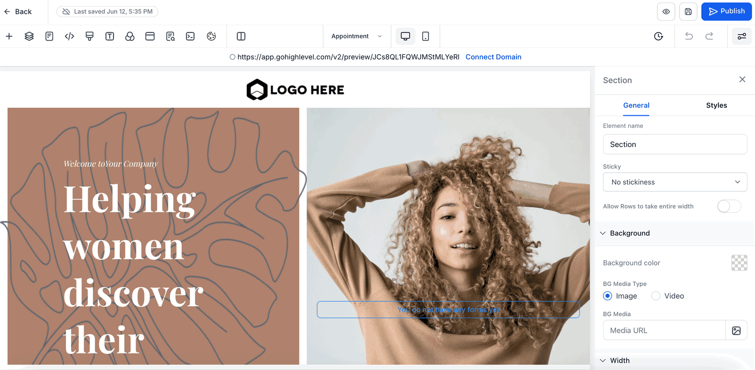 Schermata 5 — Sezioni Salvate - Funnel, Siti Web, Webinar e E-Commerce Store