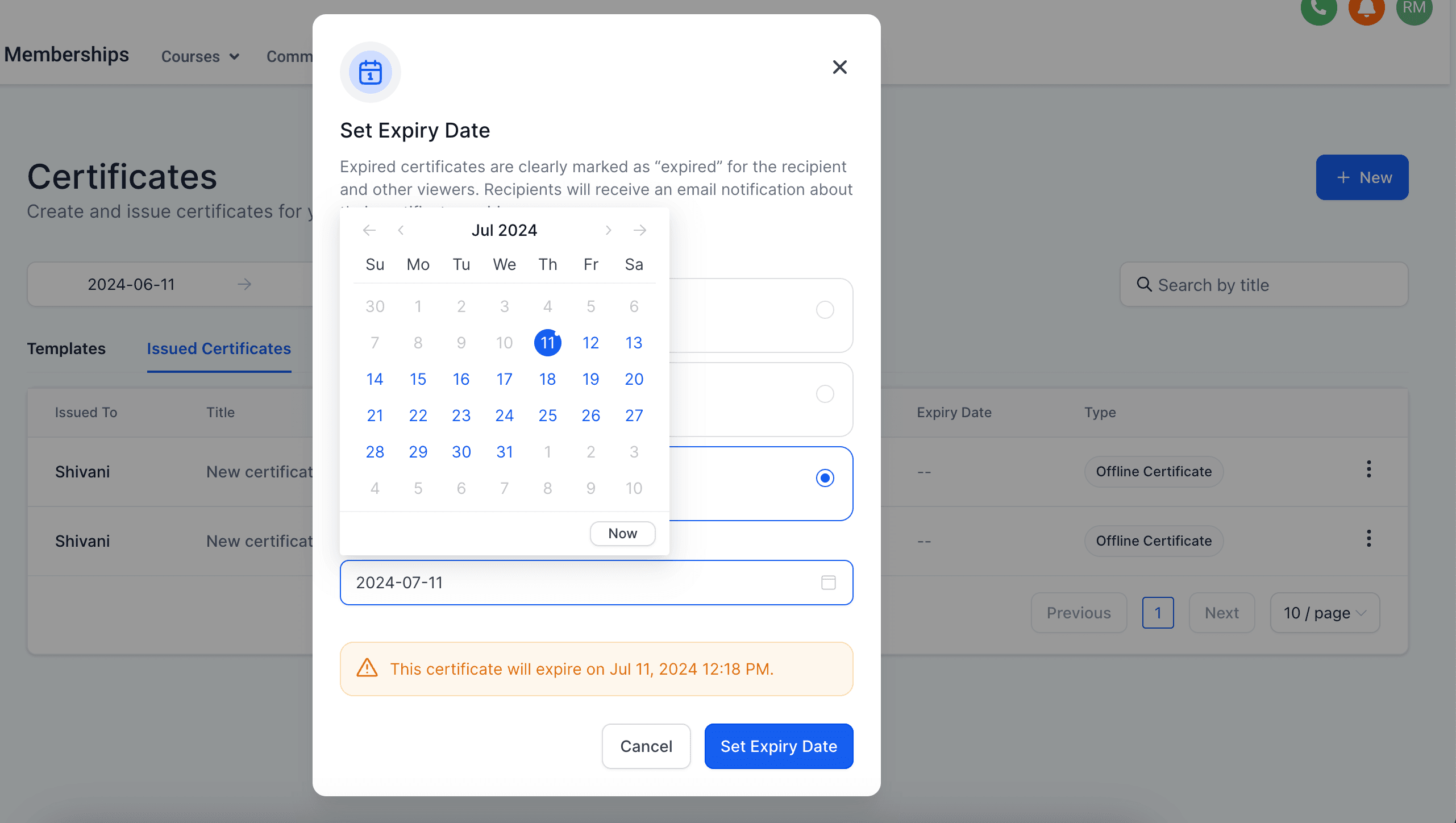 Schermata 5 — Come impostare le date di scadenza per i certificati