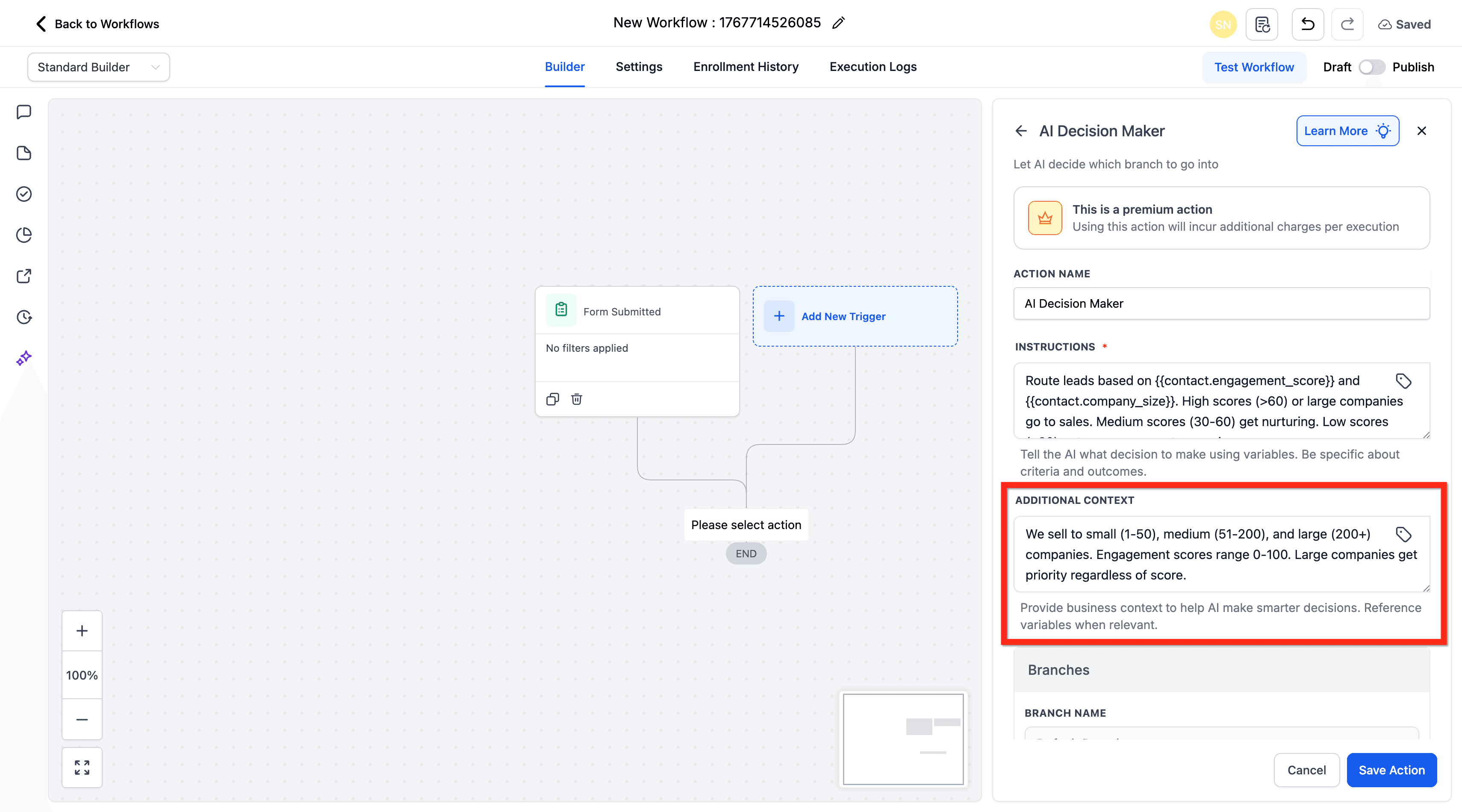 Schermata 4 — Azione Workflow - AI Decision Maker