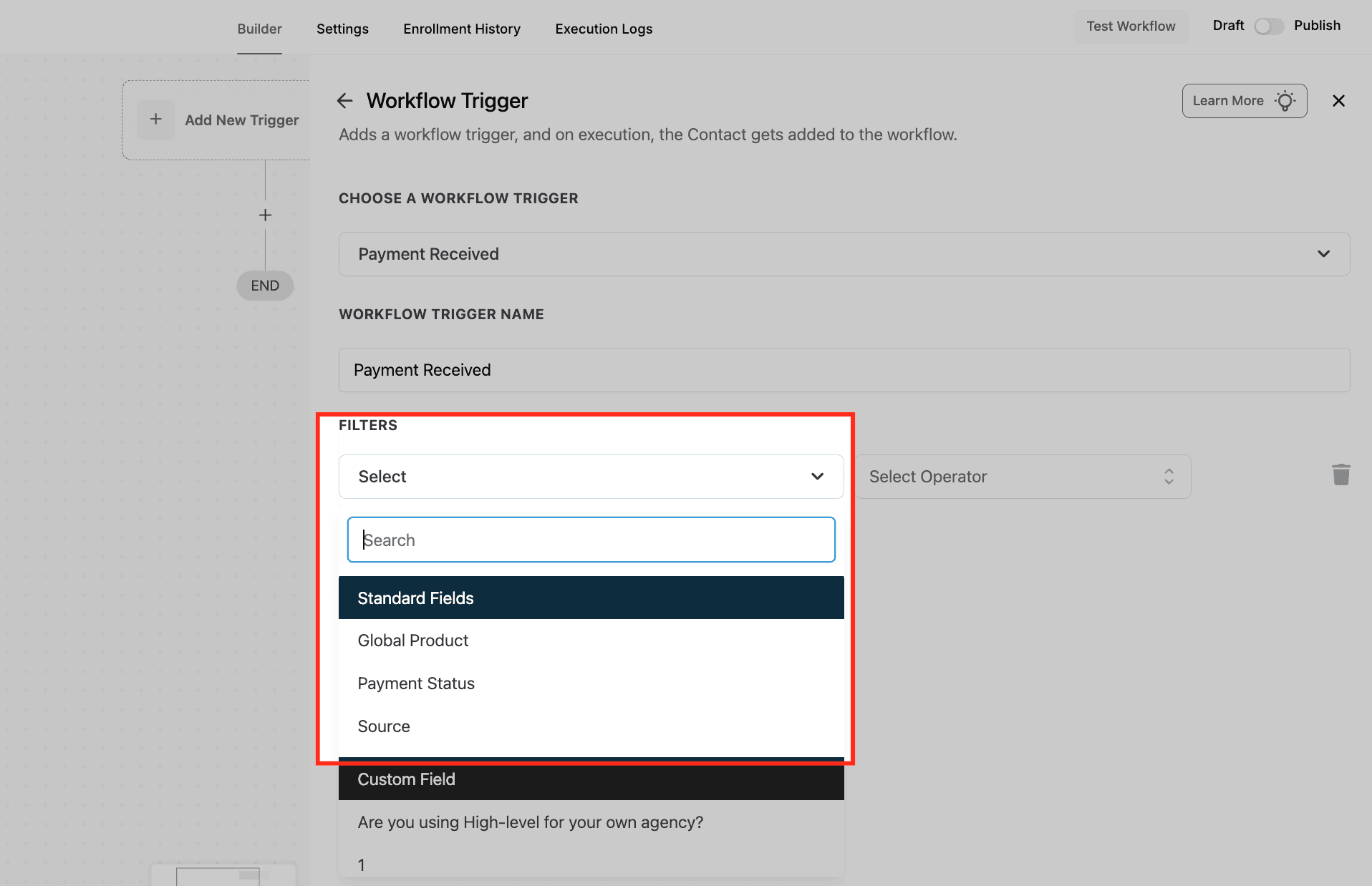 Schermata 5 — Workflow Trigger - Payment Received