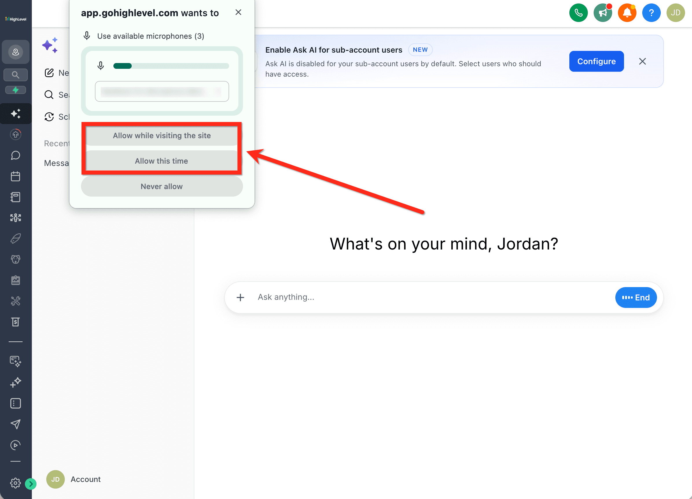 Schermata 3 — Come usare la modalità vocale di Ask AI