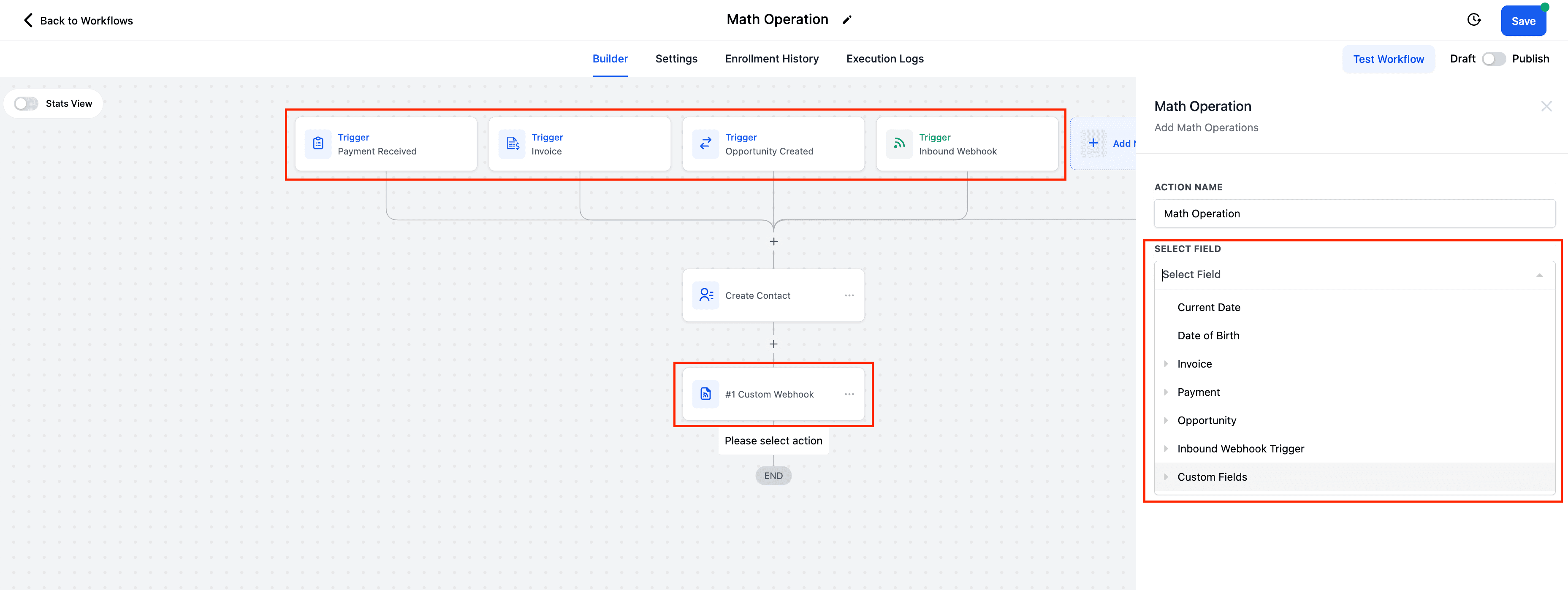 Schermata 5 — Azione Workflow - Operazione Matematica