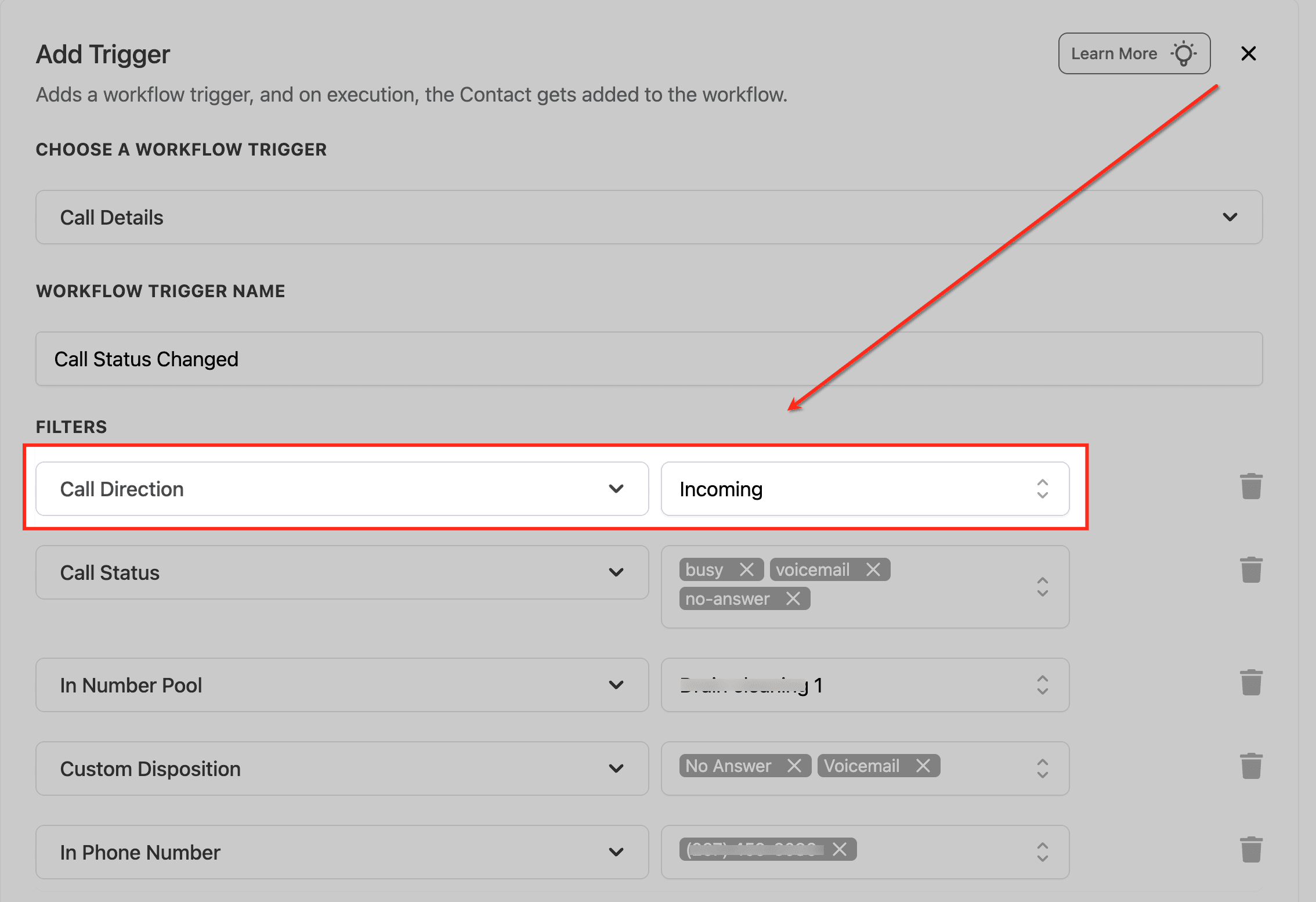 Schermata 4 — Workflow Trigger - Dettagli Chiamata