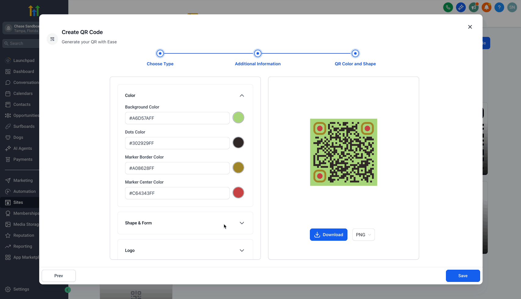 Schermata 6 — Come creare vCard nel QR Code Builder