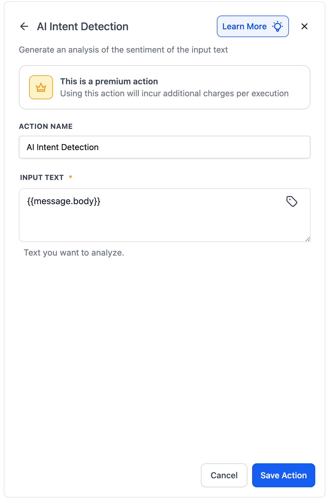 Schermata 2 — Azione Workflow - Rilevamento Intento AI