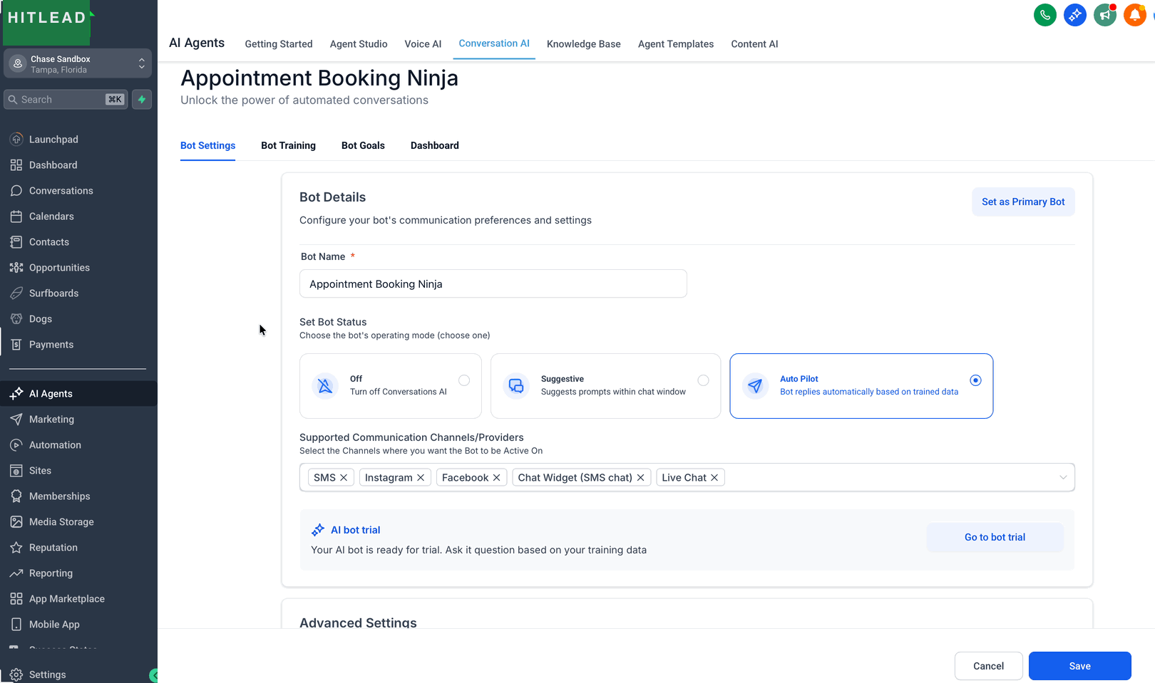 Schermata 3 — Configurare le Impostazioni di Risposta in Conversation AI