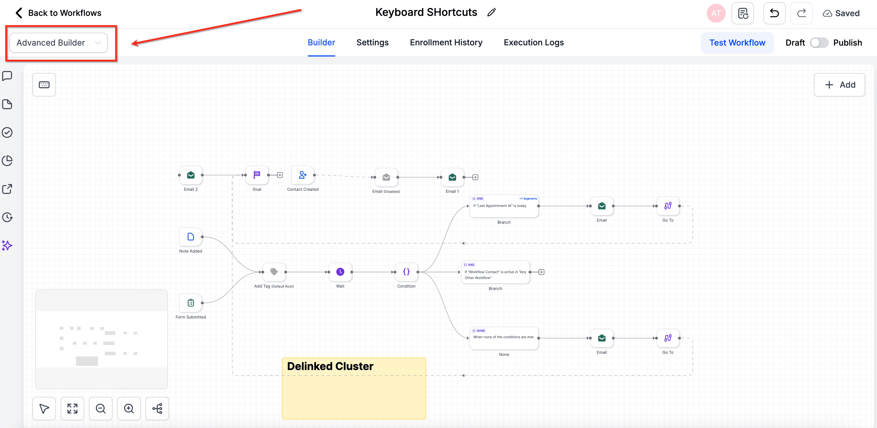 Schermata 3 — Scorciatoie da Tastiera nel Workflow Builder