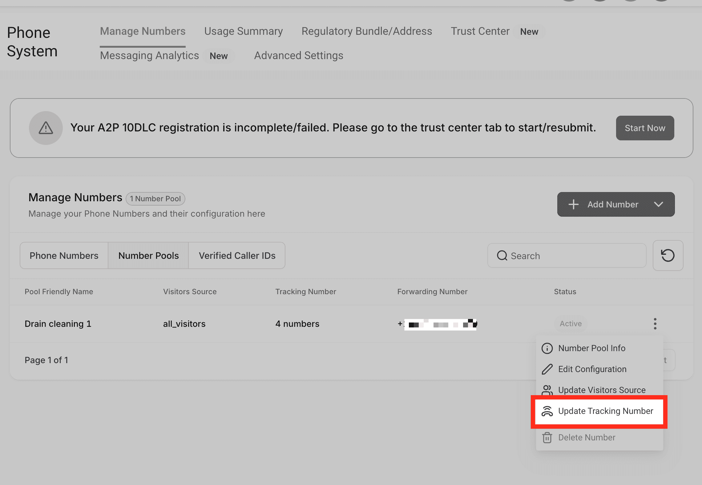 Schermata 33 — Come configurare il Call Tracking (Number Pool)