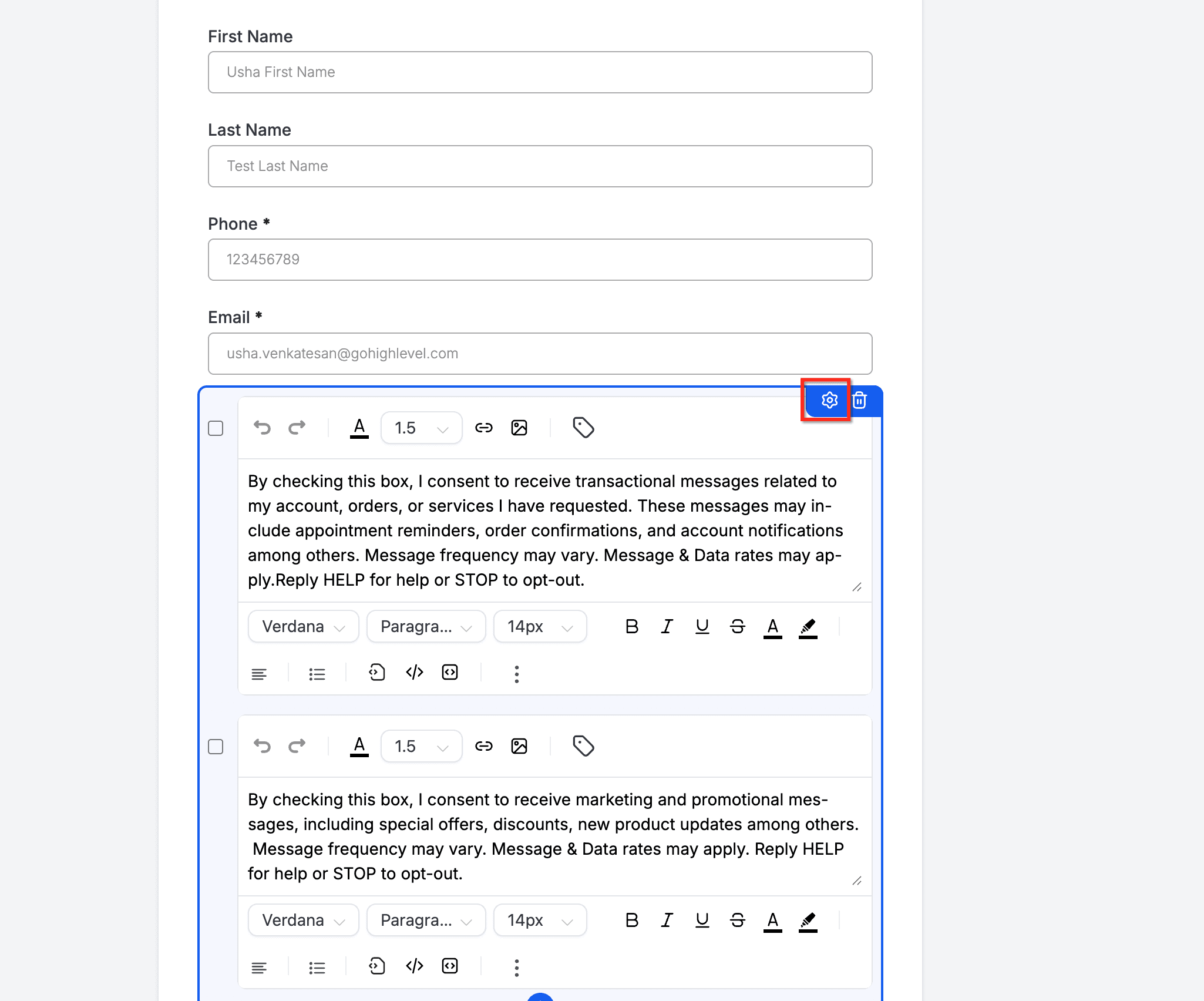 Schermata 2 — Verifica del Consenso Avanzata per le Chiamate Outbound Voice AI (Form, Survey, Calendari)