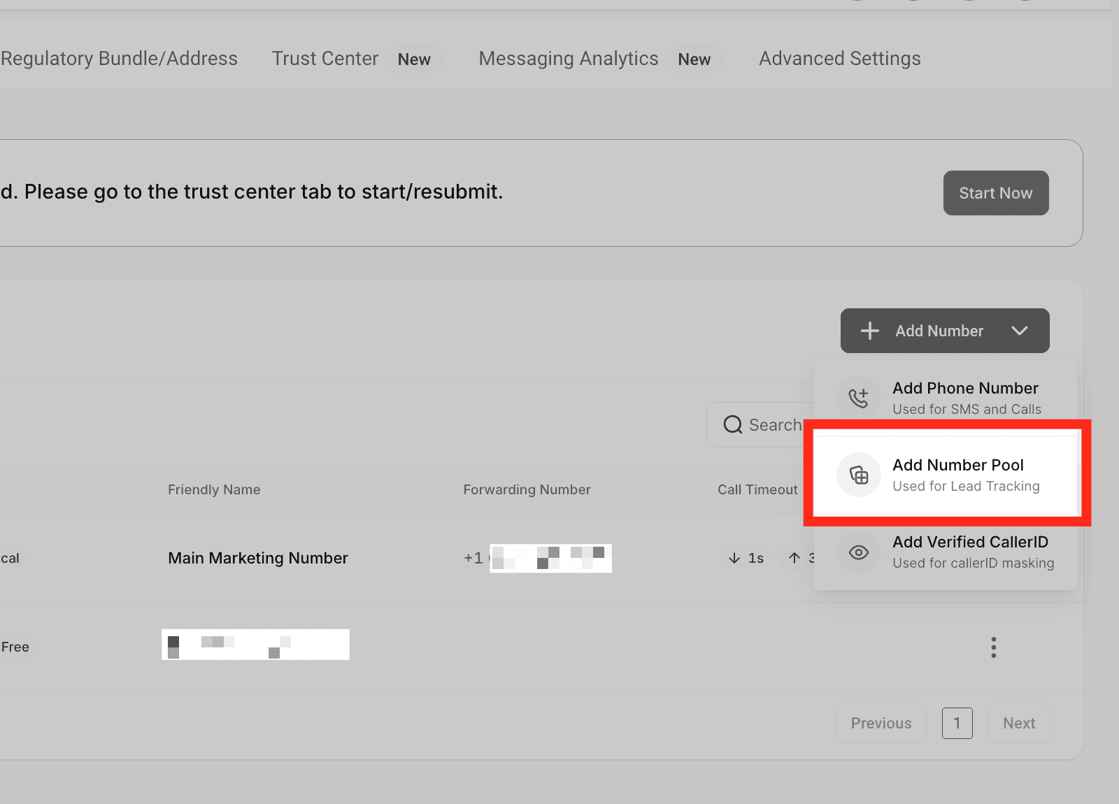 Schermata 3 — Come configurare il Call Tracking (Number Pool)