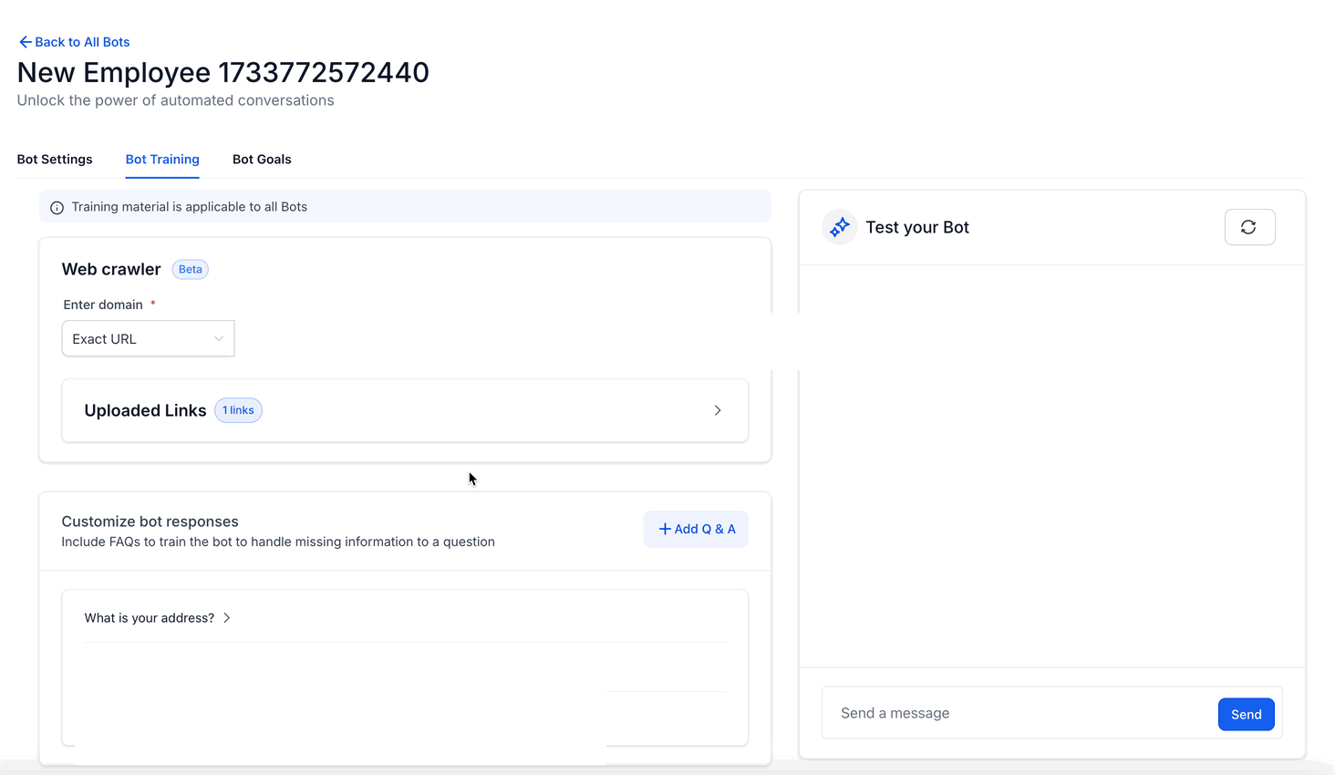 Schermata 10 — Addestrare il tuo bot Conversation AI