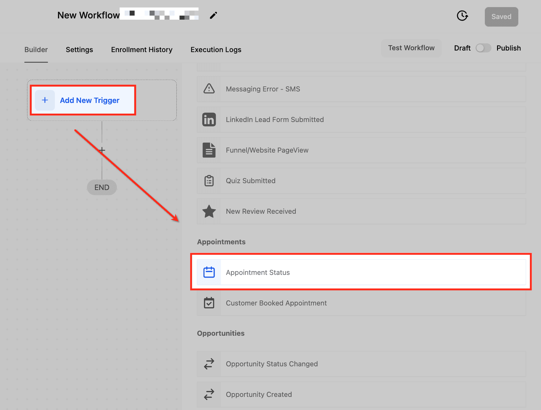 Schermata 2 — Workflow Trigger - Stato Appuntamento