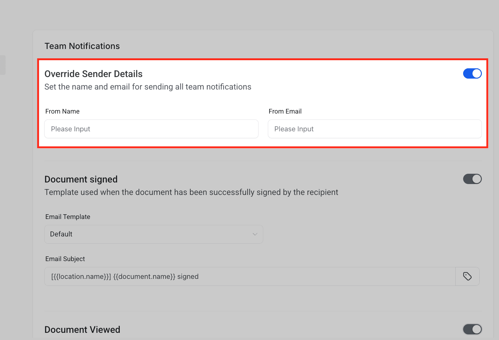 Schermata 13 — Documents & Contracts: Configurazione Template Email e Notifiche al Team