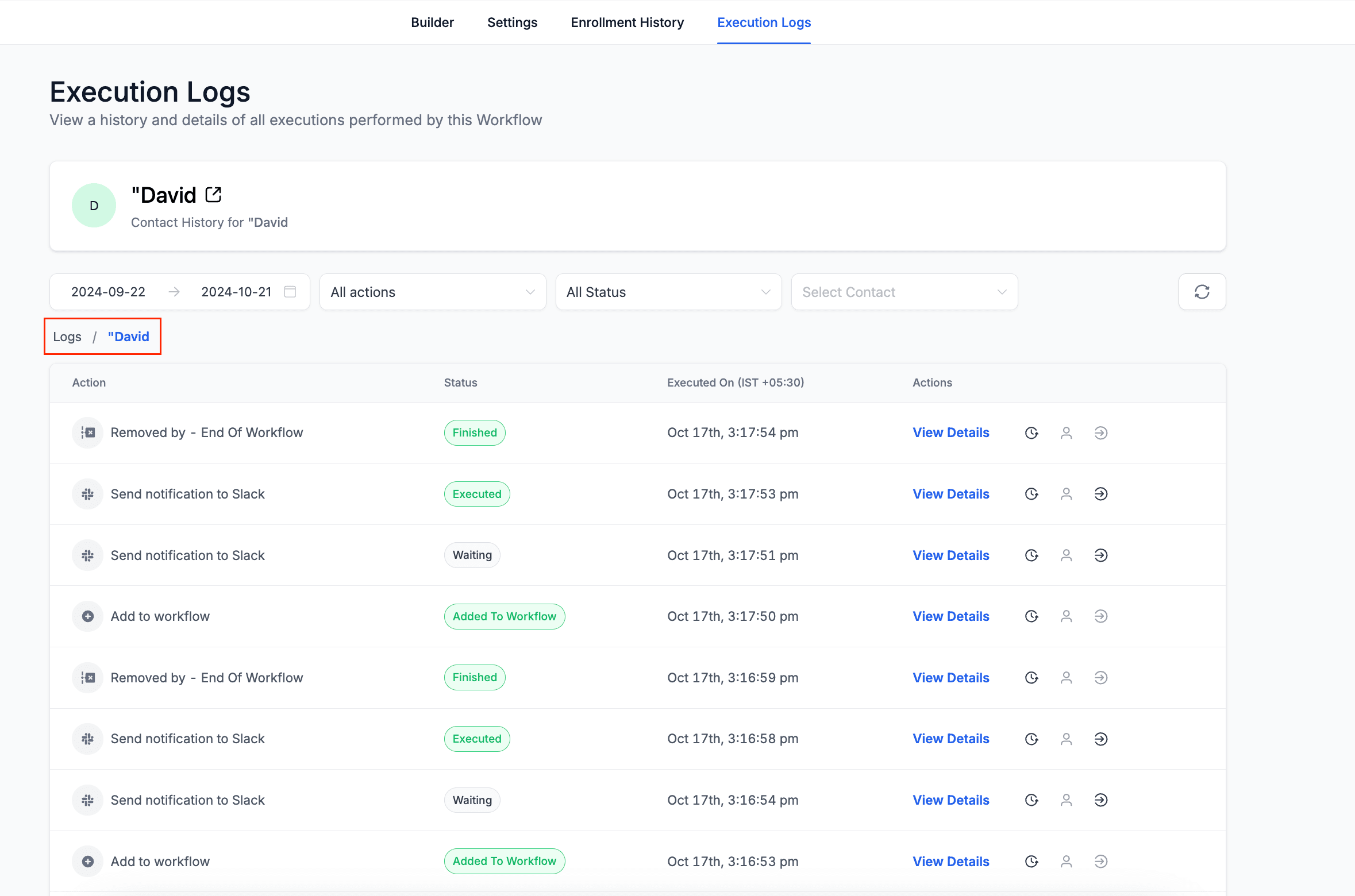 Schermata 20 — Workflow – Log di Esecuzione Migliorati e Cronologia degli Iscritti