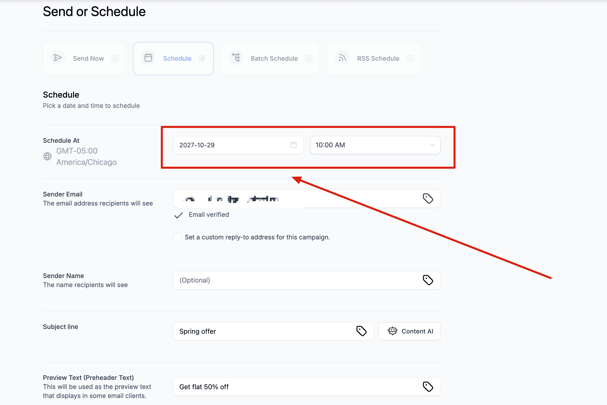 Schermata 2 — Come riprogrammare una Email Campaign (Email Builder)