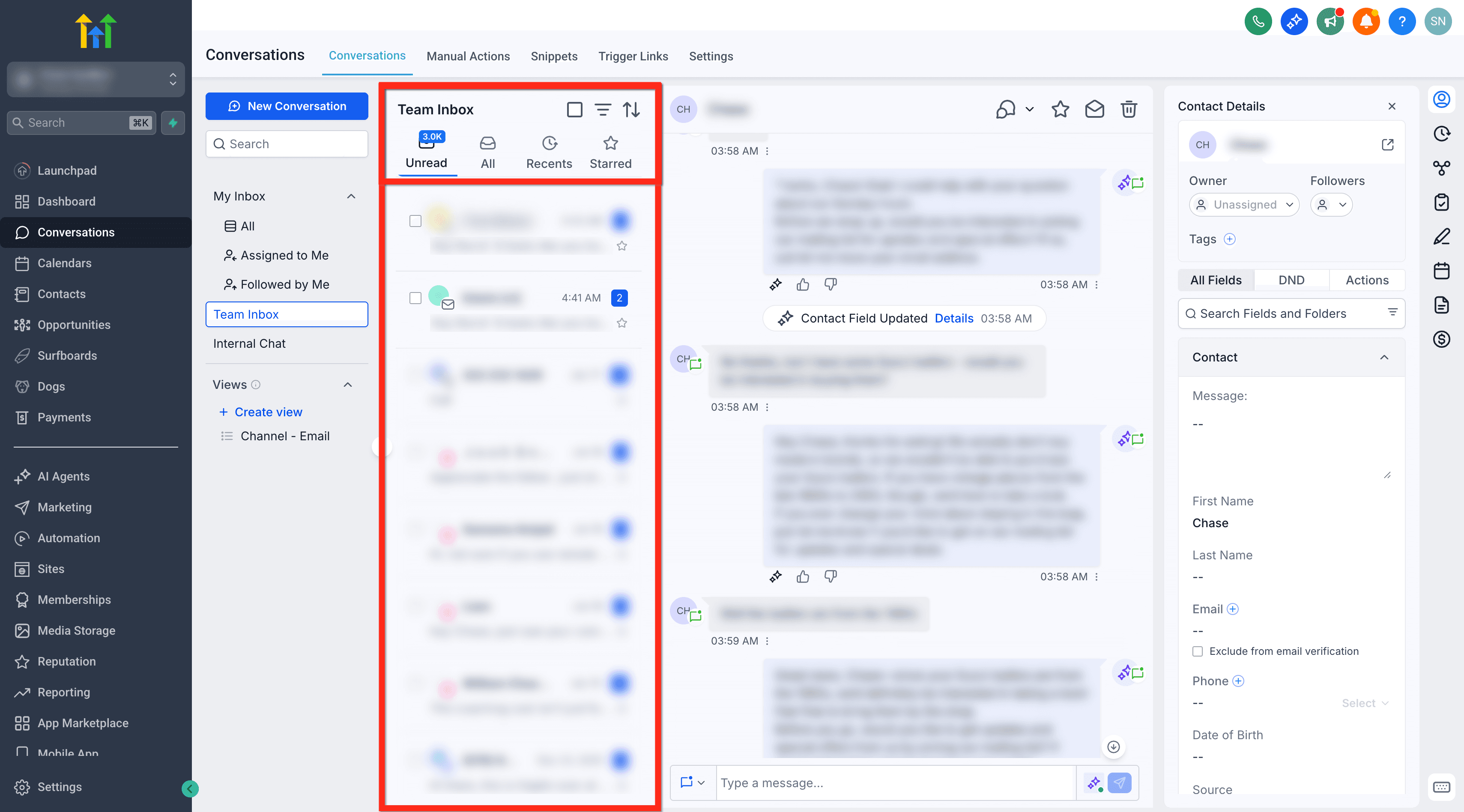 Schermata 3 — Guida introduttiva alla scheda Conversazioni