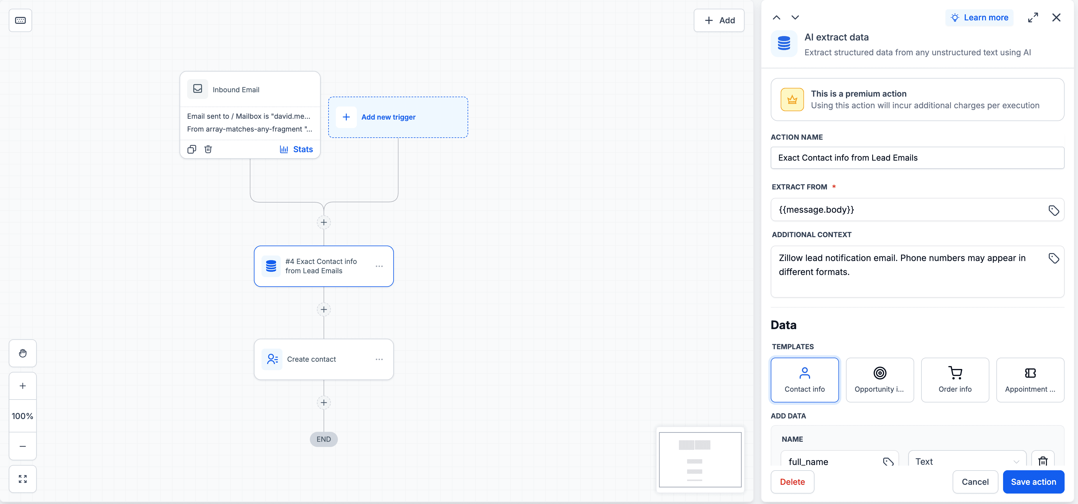 Schermata 10 — Workflow Action - Estrazione Dati con AI