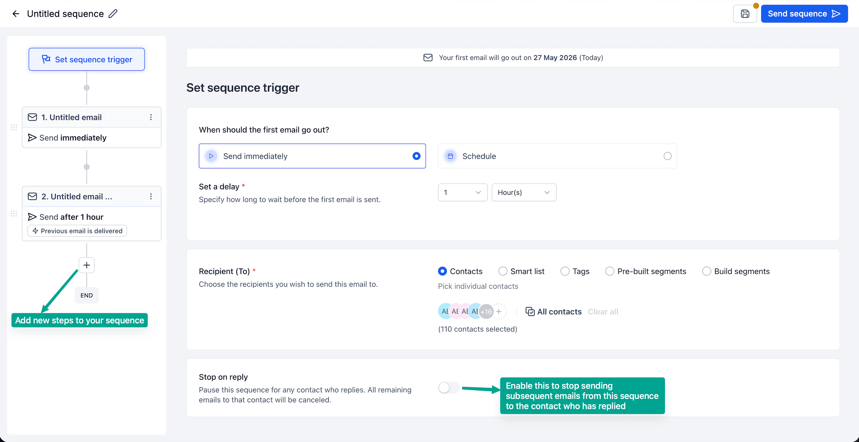 Schermata 3 — Come creare una sequenza email?