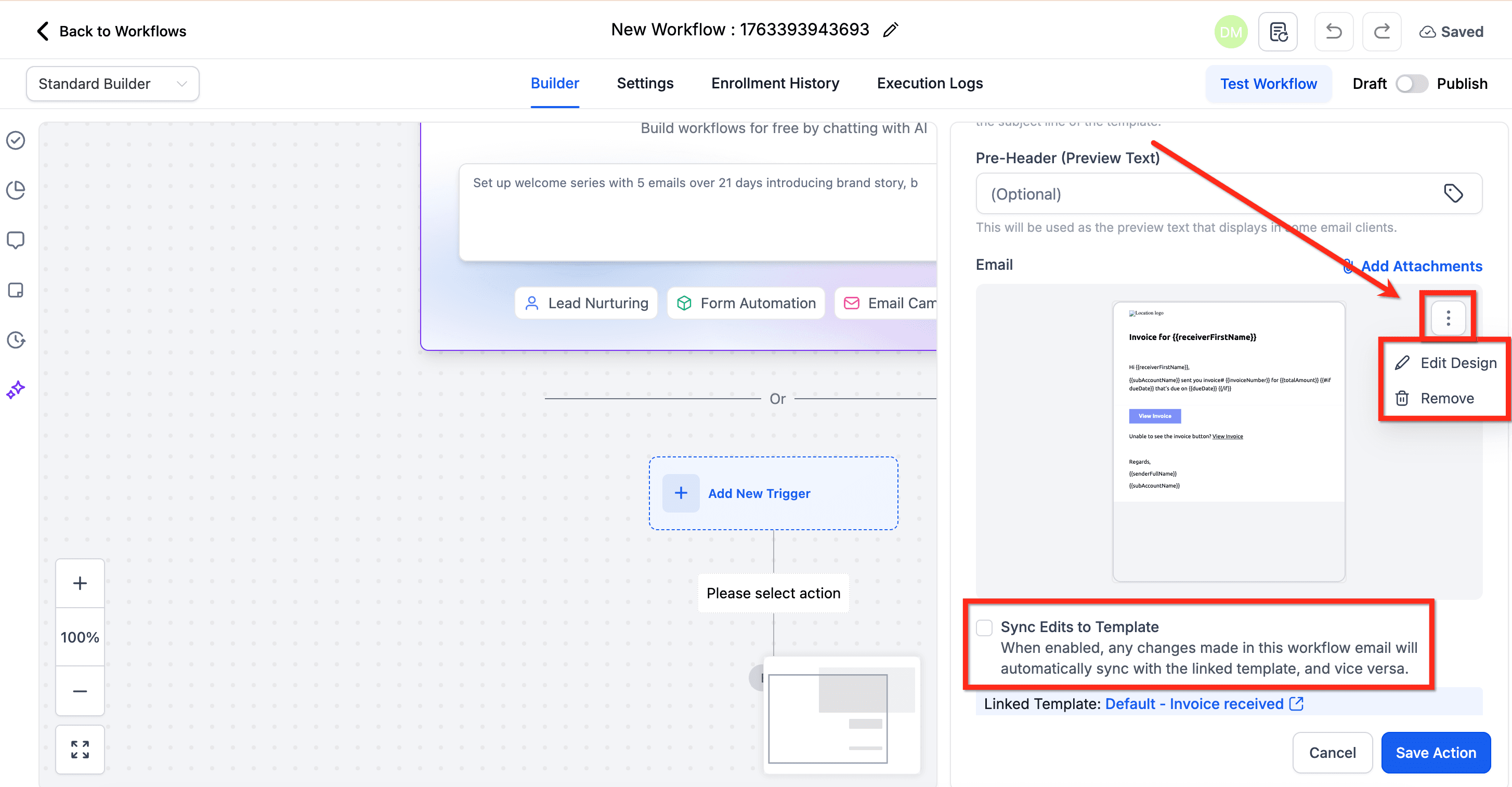 Schermata 5 — Gestione dei Template Email negli Step del Workflow