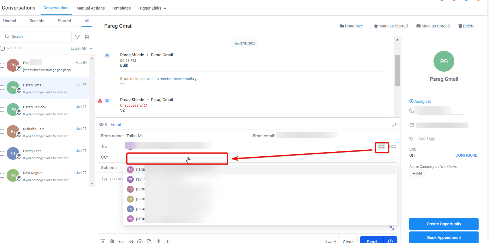 Schermata 6 — Come usare CC (Carbon Copy) e BCC (Blind Carbon Copy) nel composer email