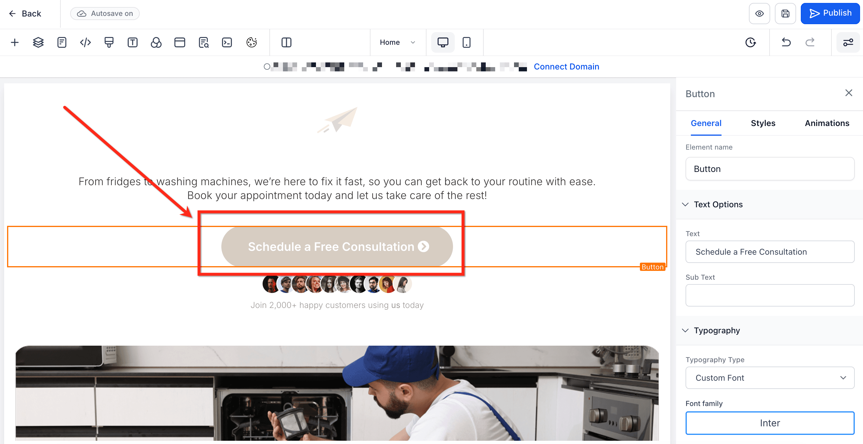 Schermata 2 — Nascondere e mostrare elementi al clic su un pulsante (Funnel e Siti Web)