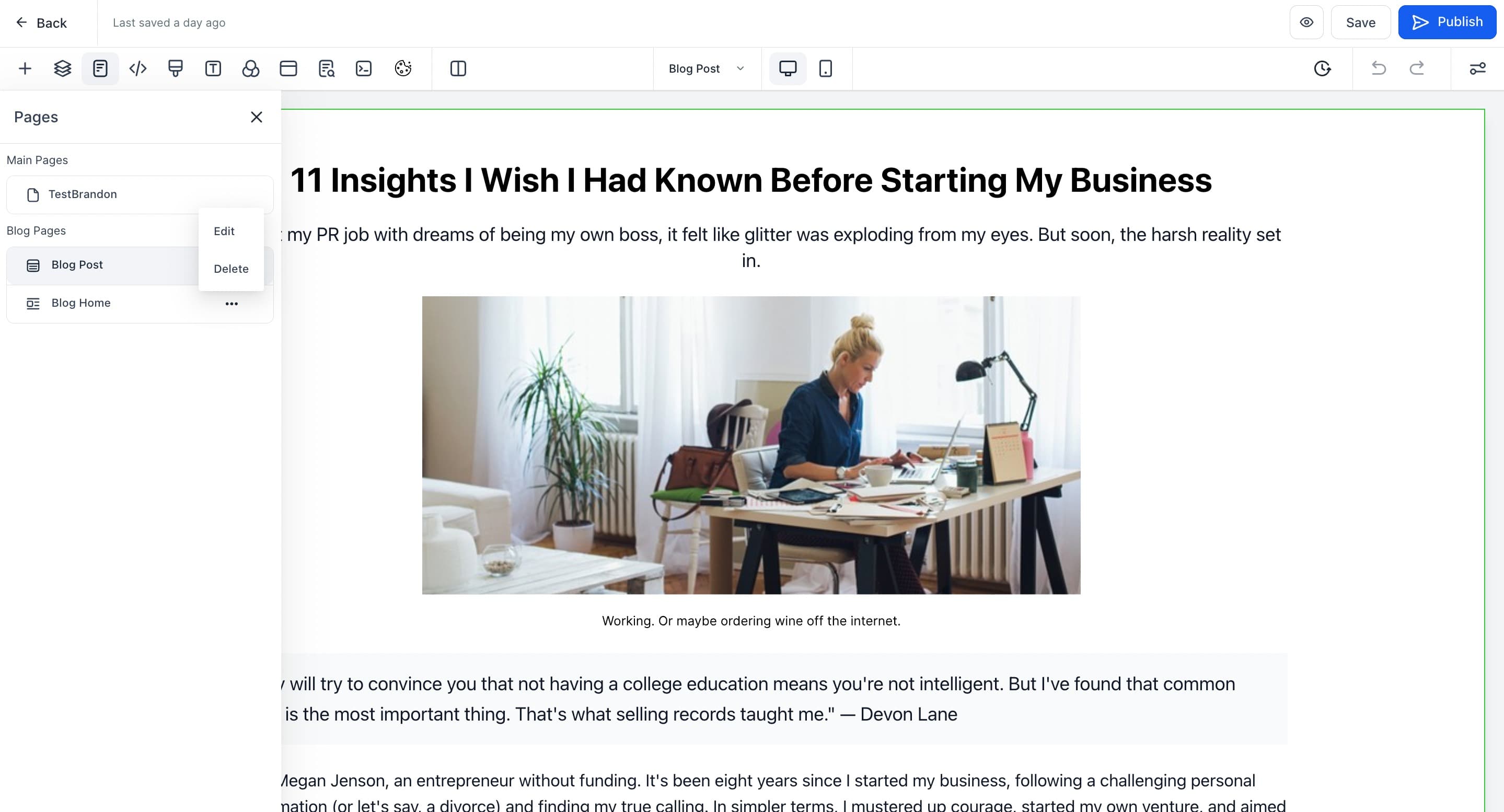 Schermata 5 — Come personalizzare il design e il layout del Blog