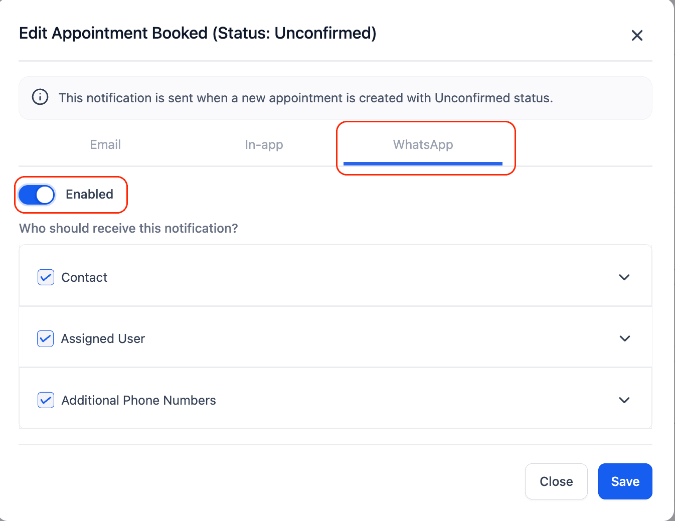 Schermata 13 — Calendario: Notifiche Appuntamenti via Email, In-App, SMS e WhatsApp