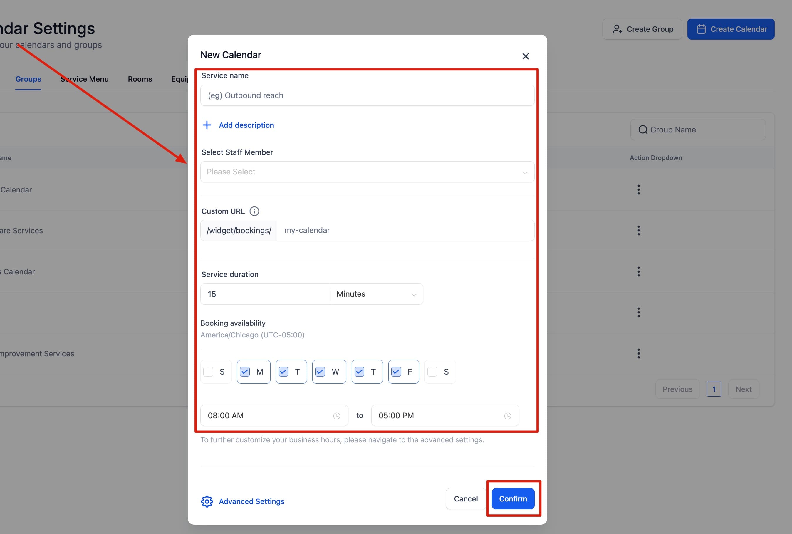 Schermata 5 — Come creare Calendari di Servizio