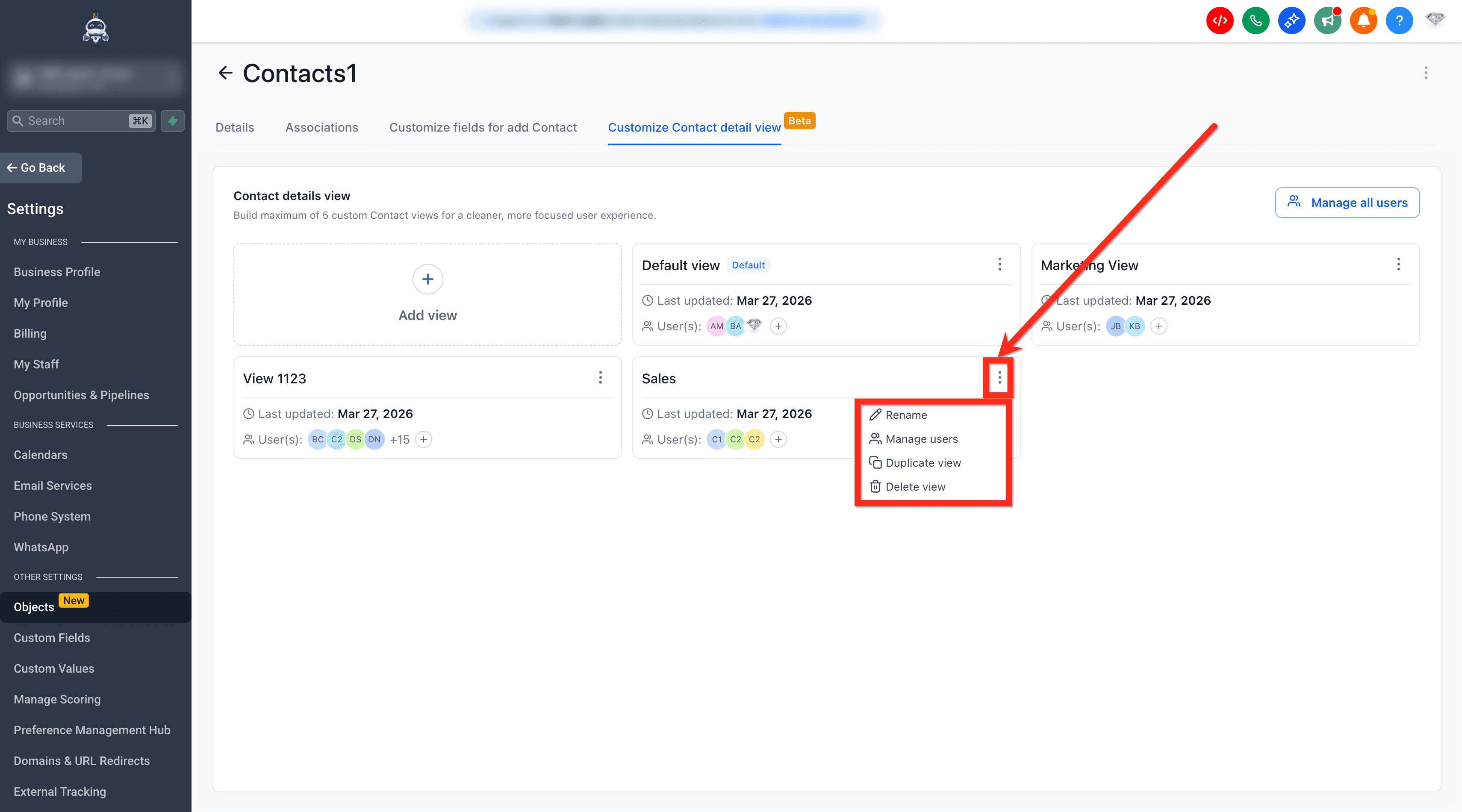 Schermata 8 — Come personalizzare la pagina di dettaglio del contatto