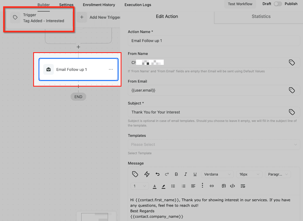 Schermata 9 — Workflow Trigger - Contact Tag