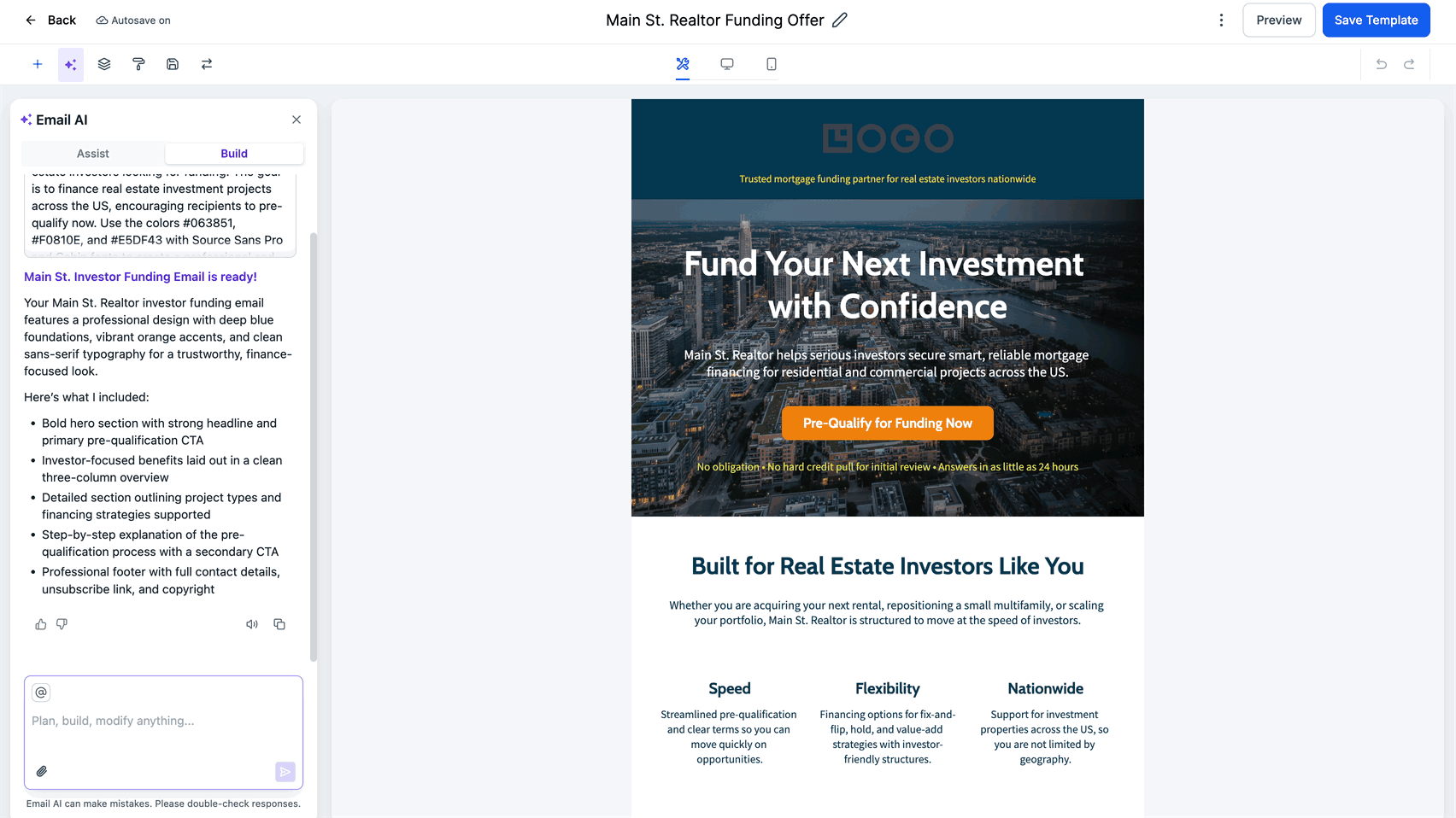 Anteprima dell'email nel builder