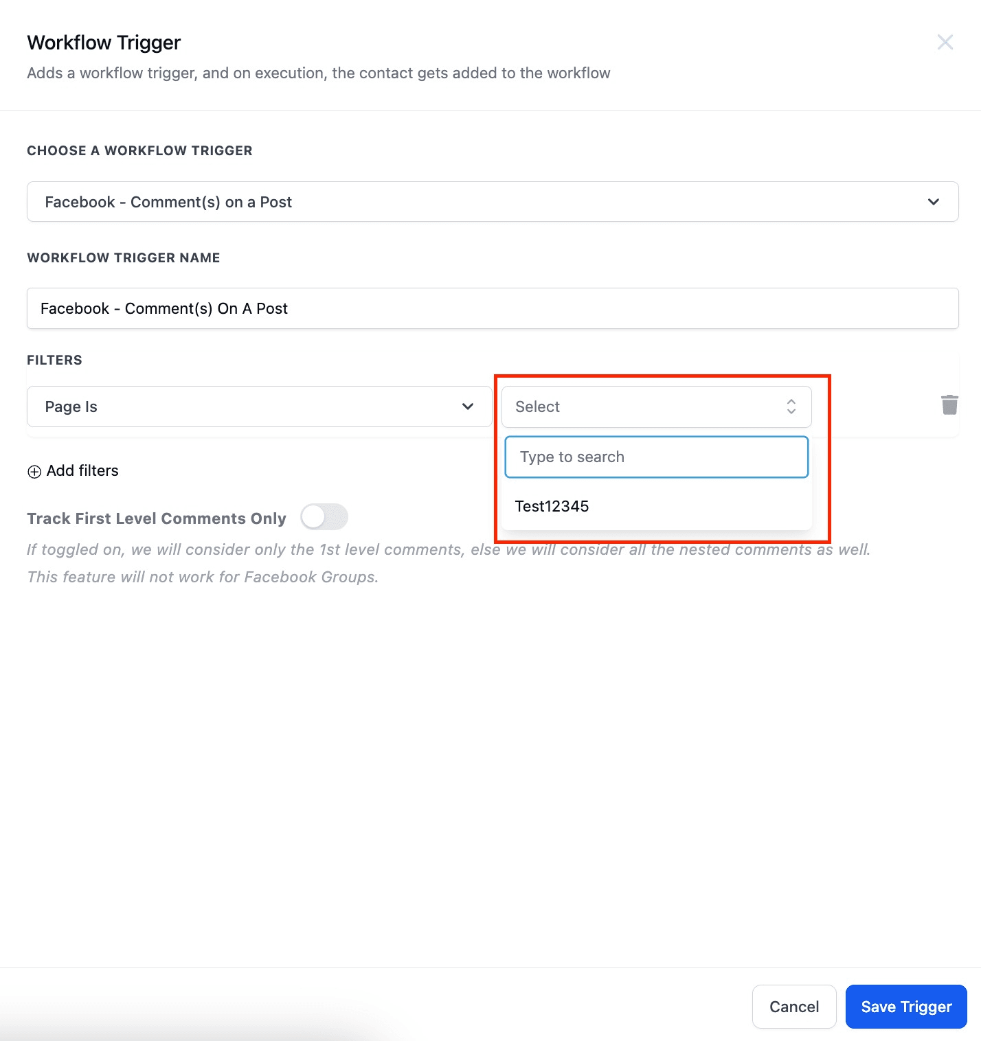 Schermata 5 — Workflow Trigger - Commento/i Facebook su un Post