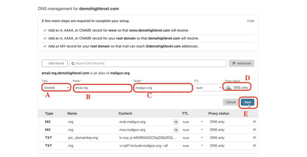 Modulo per aggiungere un record CNAME in Cloudflare