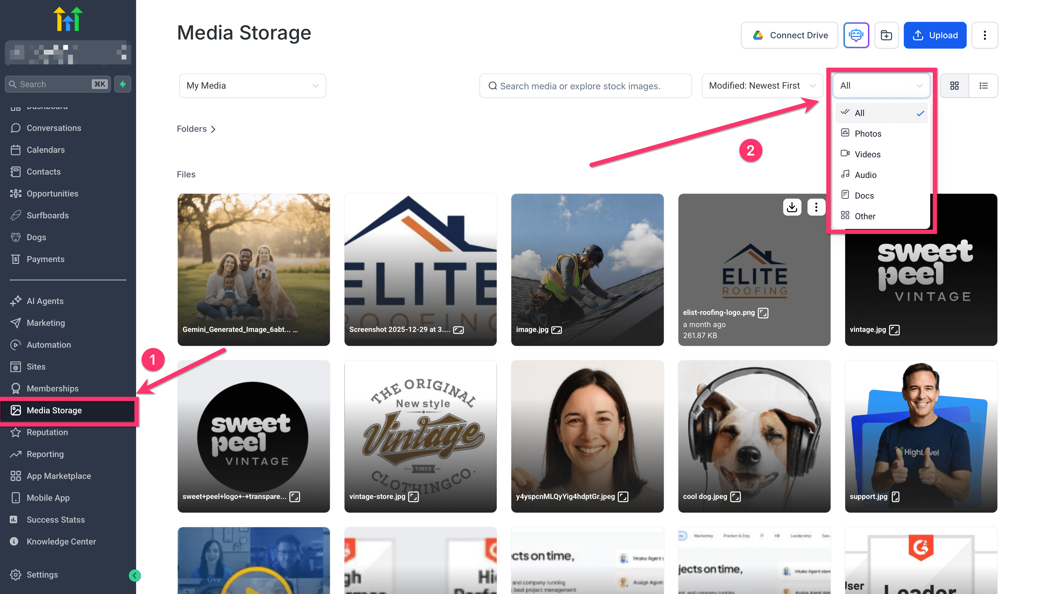 Schermata 1 — Ricerca file senza sforzo: il filtro per tipo di file del Media Center per un accesso rapido