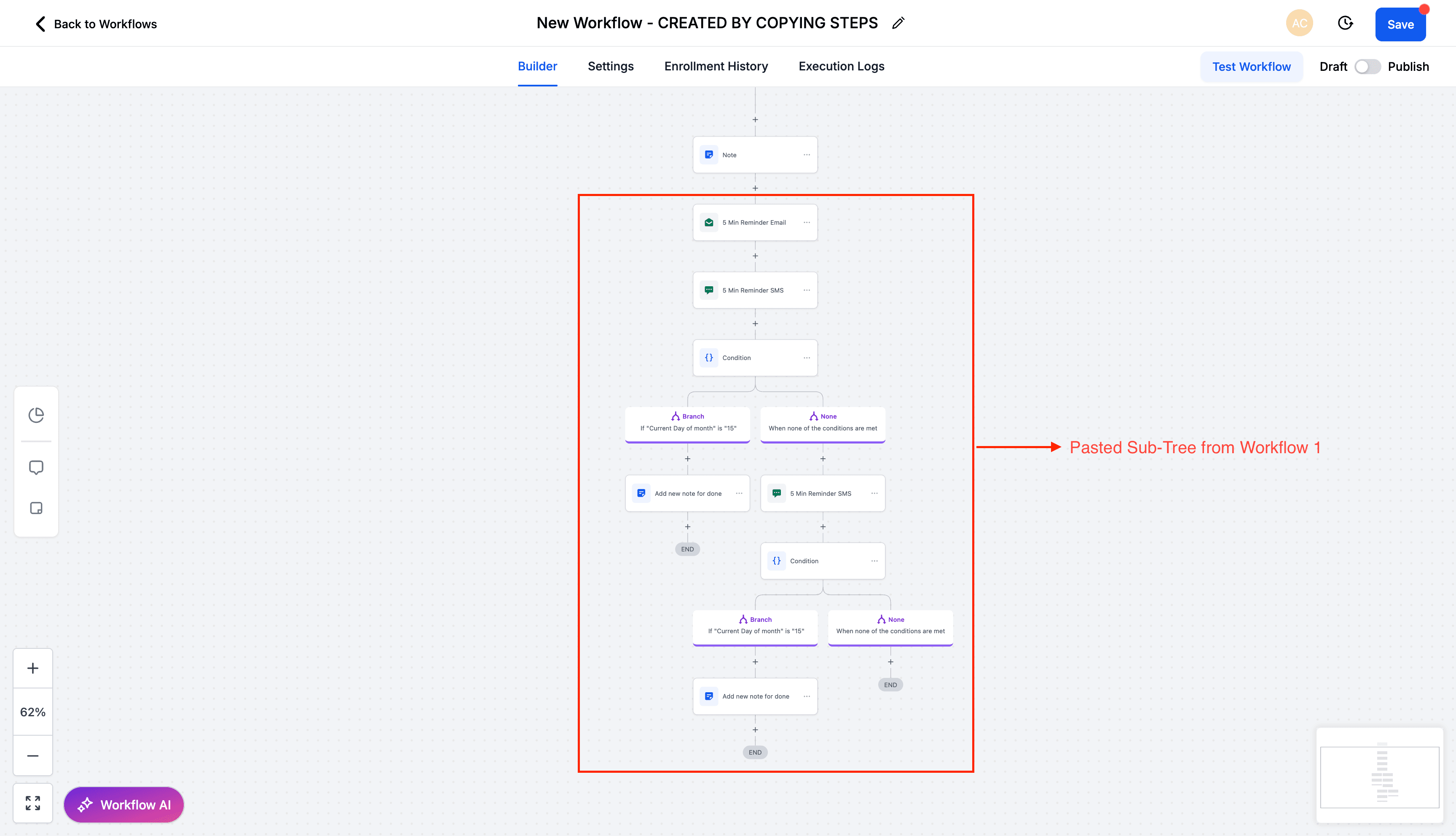 Schermata 4 — Copiare Azioni di Workflow tra Workflow Diversi